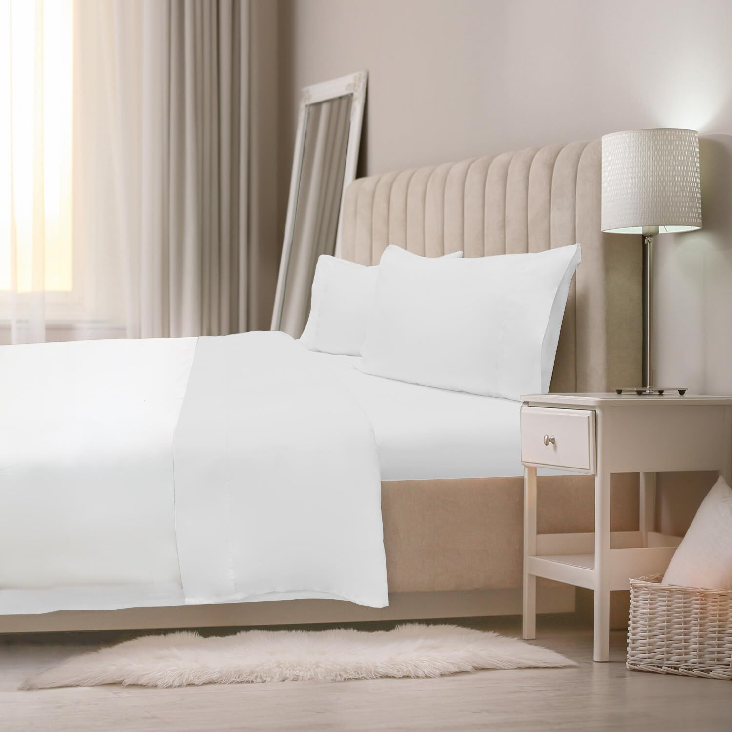 Jennifer Adams Eternal Sheet Set  4-Piece Microfiber Sheets & Pillowcases - Ultra-Soft  Breathable And Wrinkle-Resistant (White  King)