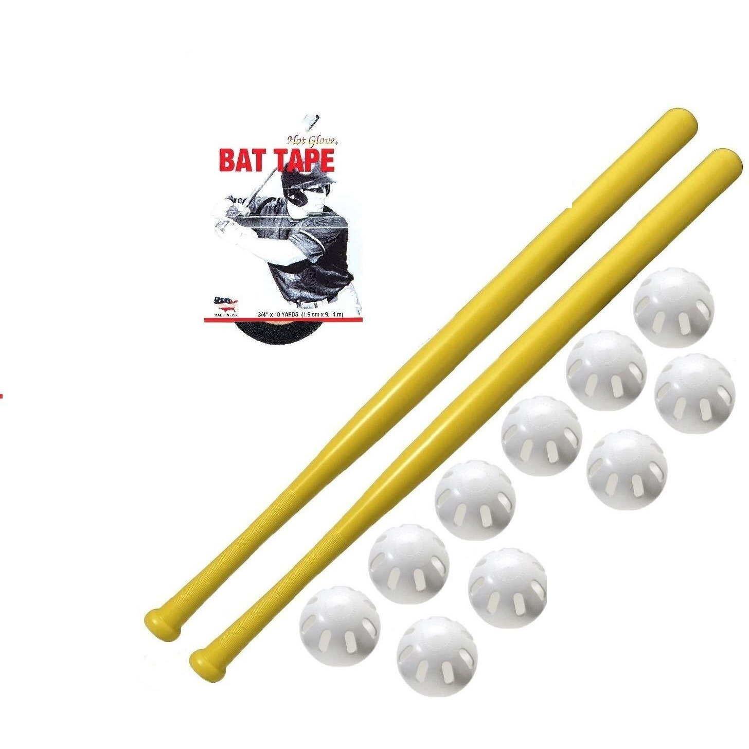 Wiffle Ball And Bat Combo Set  10 Wiffle Balls Baseballs  2 Bats  1 Roll Bat Tape  And Pitching Guide