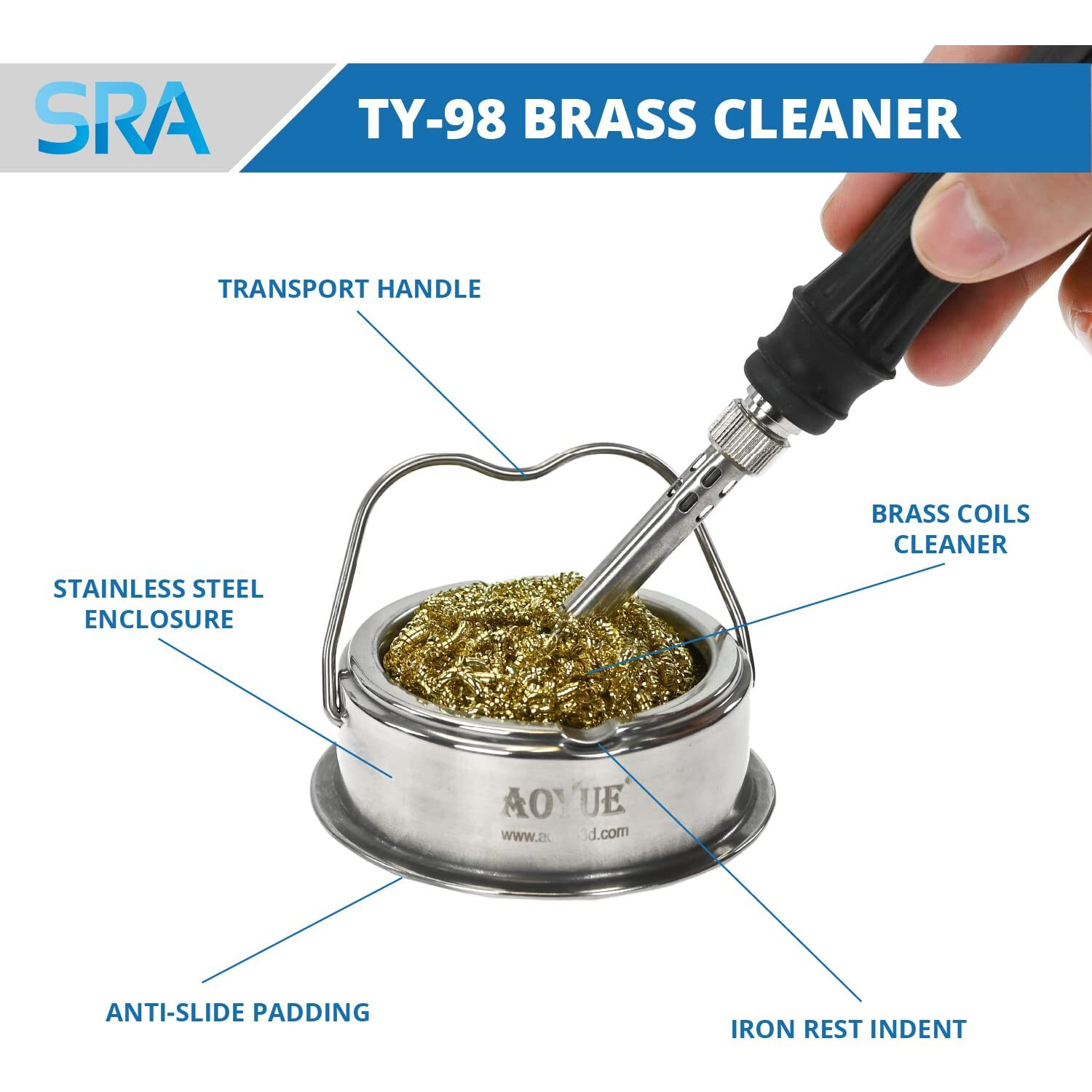 Aoyue Soldering Iron Tip Cleaner With Brass Wire Sponge  No Water Needed (Ty-98)