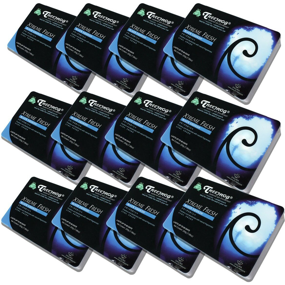 Pack Of 12 Treefrog Xtreme Fresh Under-The-Car Natural Air Freshener (Black Squash Scented)