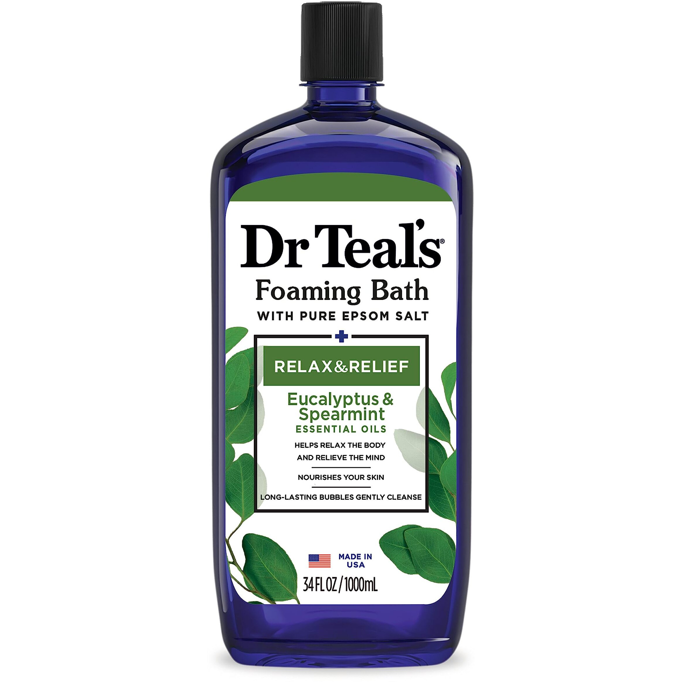 Dr Teal's Foaming Bath With Pure Epsom Salt  Relax & Relief With Eucalyptus & Spearmint  34 Fl Oz (Packaging May Vary)
