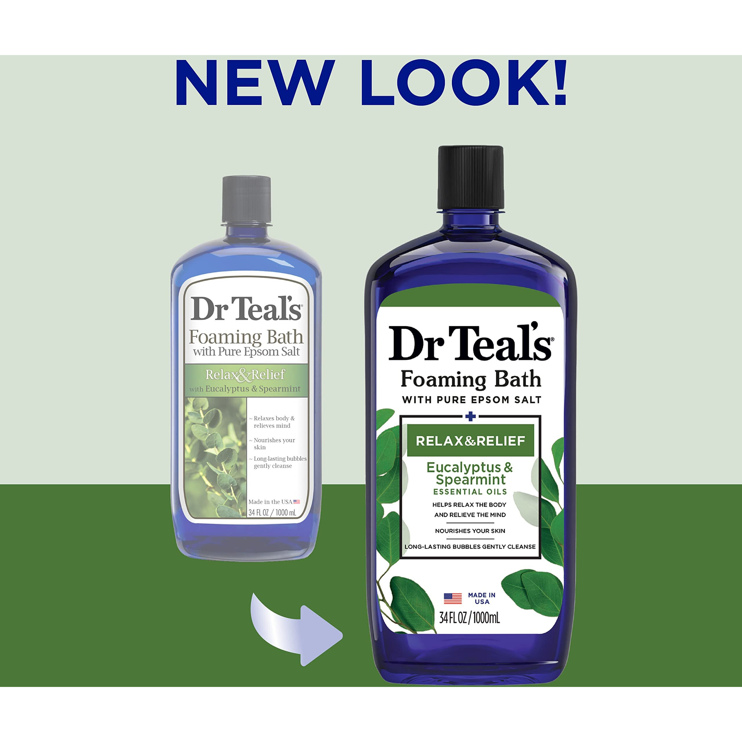 Dr Teal's Foaming Bath With Pure Epsom Salt  Relax & Relief With Eucalyptus & Spearmint  34 Fl Oz (Packaging May Vary)