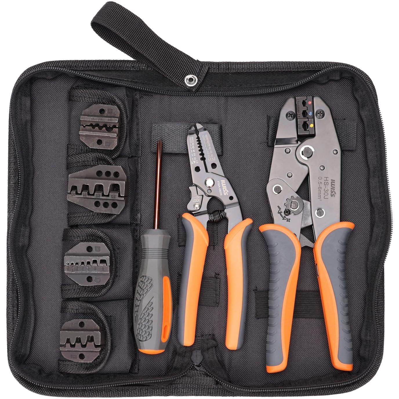 Icrimp Ratchet Wire Crimping Tool Set W/ 5 Interchangeable Jaws For Insulated And Non-Insulated Terminals Awg20-2  Wire Stripper Included