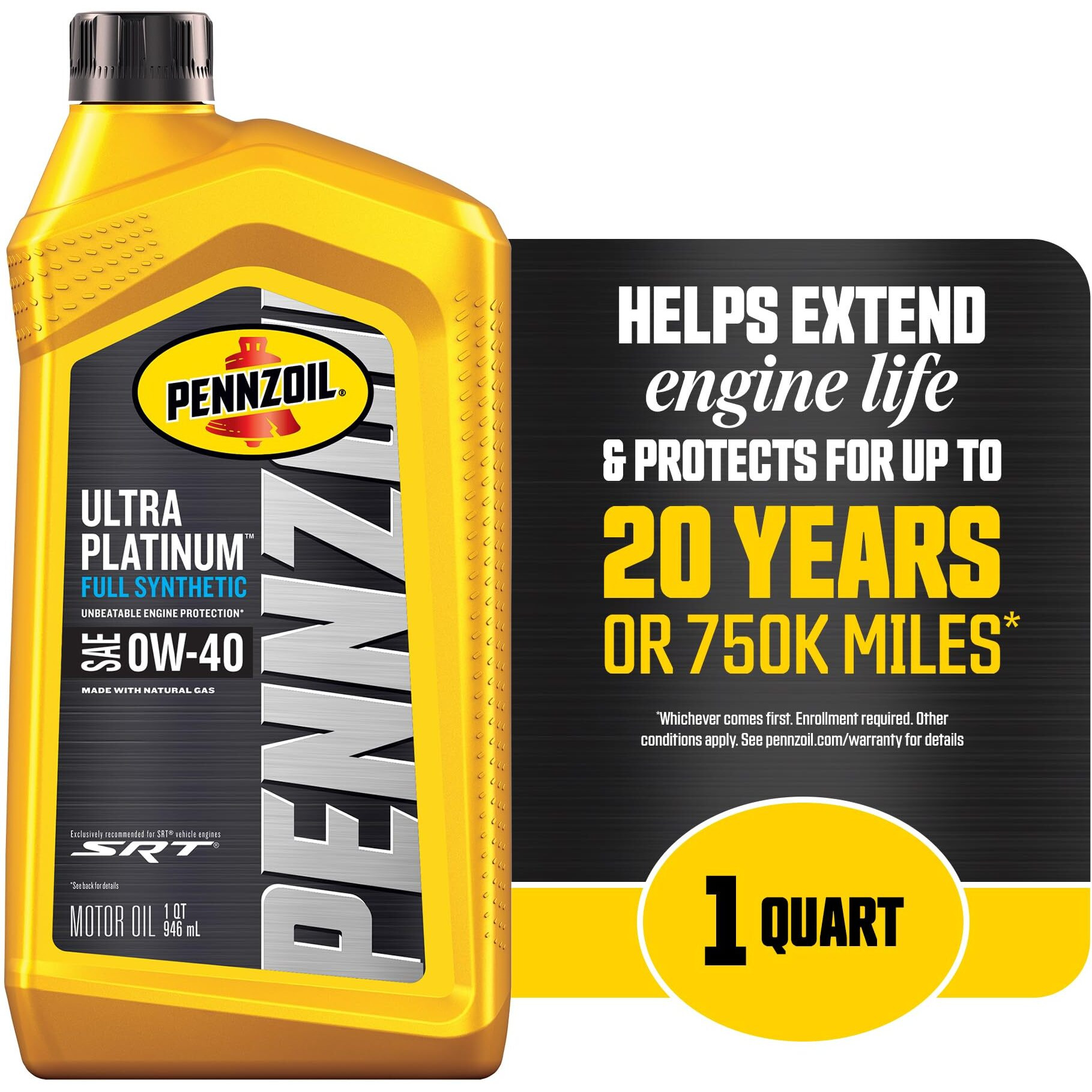 Pennzoil Ultra Platinum Full Synthetic 0W-40 Gasoline Engine Oil  1 Quart (Case Of 6)