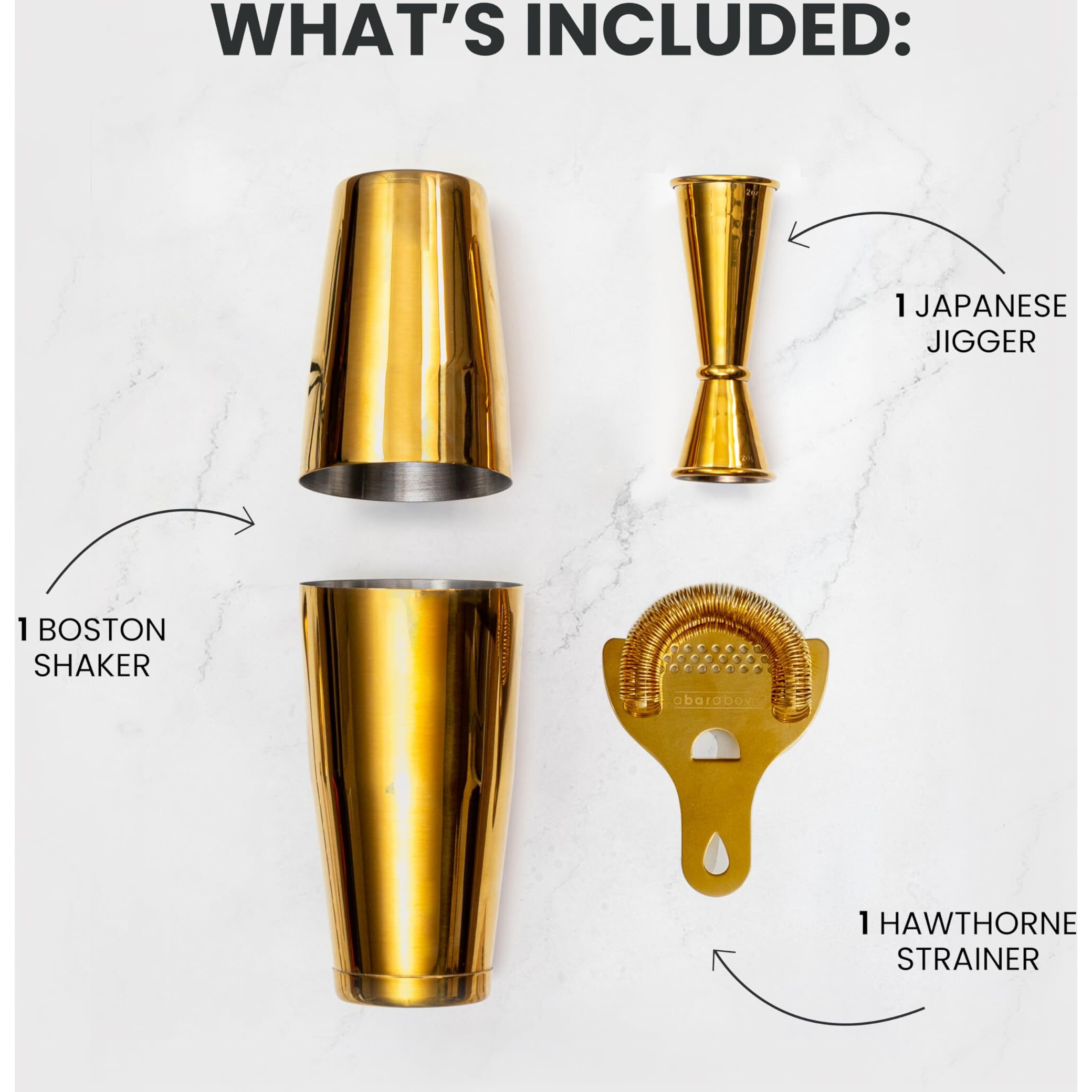 A Bar Above 4-Piece Cocktail Shaker Set For Professional & Home Bar - Premium Bar Kit Gifts Includes Strainer  Japanese Jigger & Boston Shaker Set
