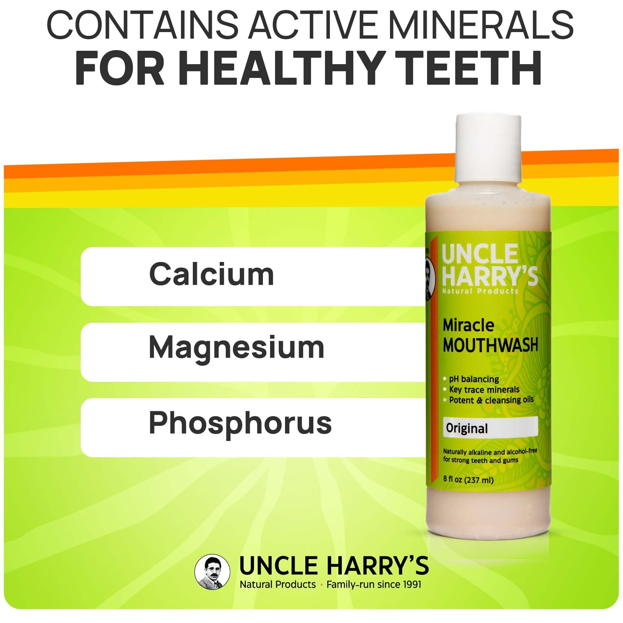 Uncle Harry's Natural Alkalizing Miracle Mouthwash | Adult & Kids Mouthwash For Bad Breath | Ph Balanced Oral Care Mouth Wash & Mouth Rinse (8 Fl Oz)