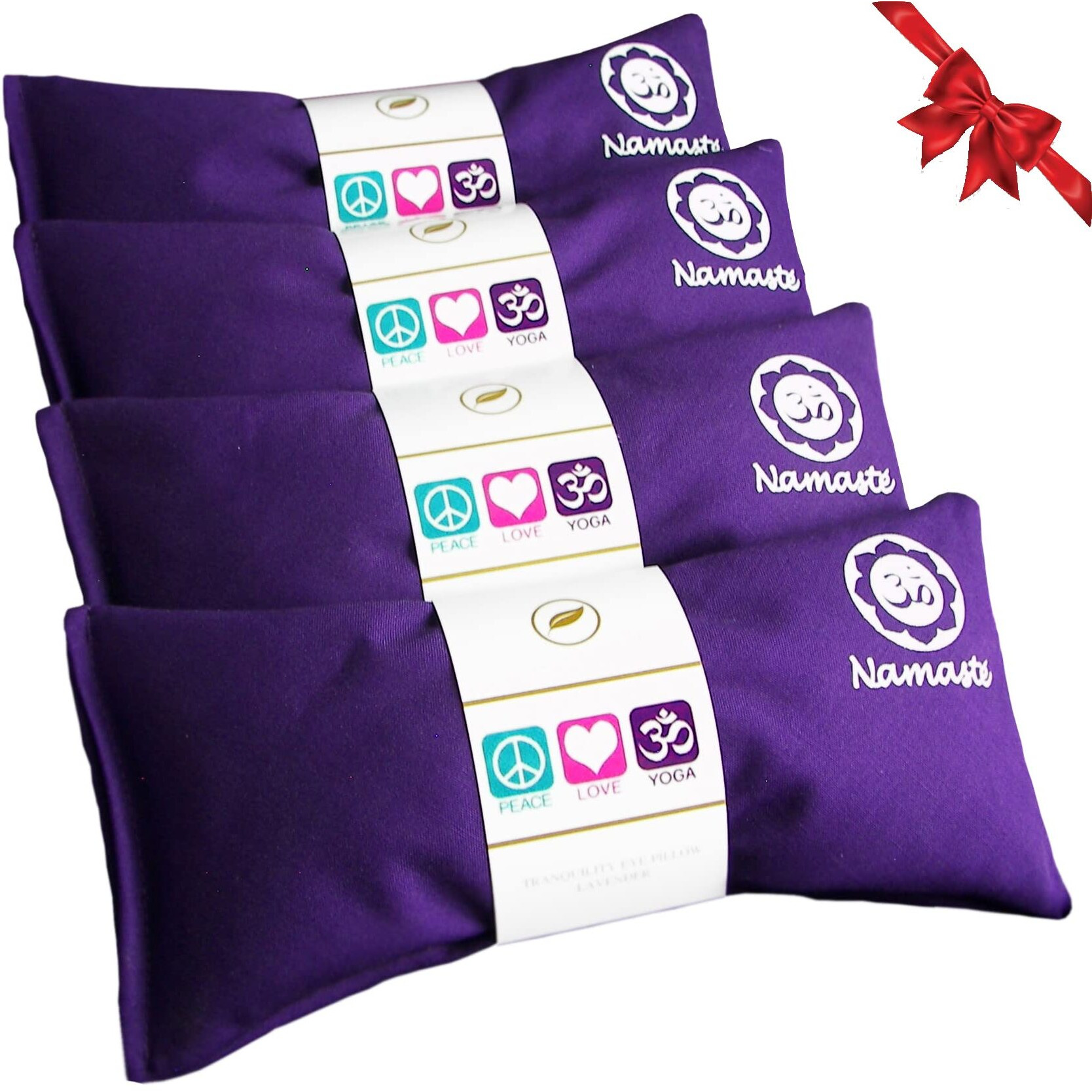 Happy Wraps Namaste Lavender Yoga Eye Pillows - Hot Cold Aromatherapy For Stress  Meditation  Spa  Relaxation Gifts - Set Of 4 - Purple Cotton