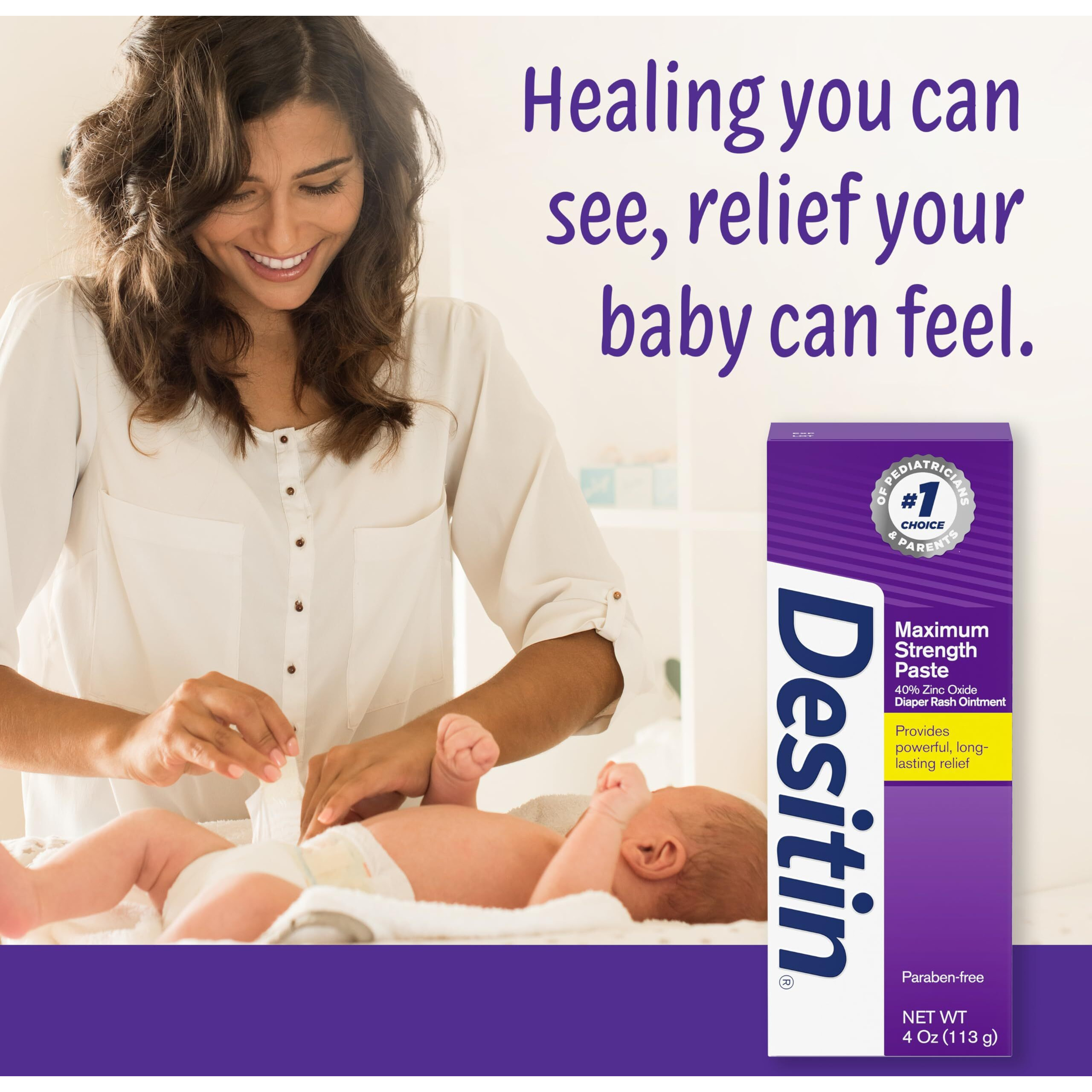 Desitin Maximum Strength Baby Diaper Rash Cream With 40% Zinc Oxide For Treatment  Relief & Prevention  Hypoallergenic  Phthalate- & Paraben-Free Paste  4 Oz