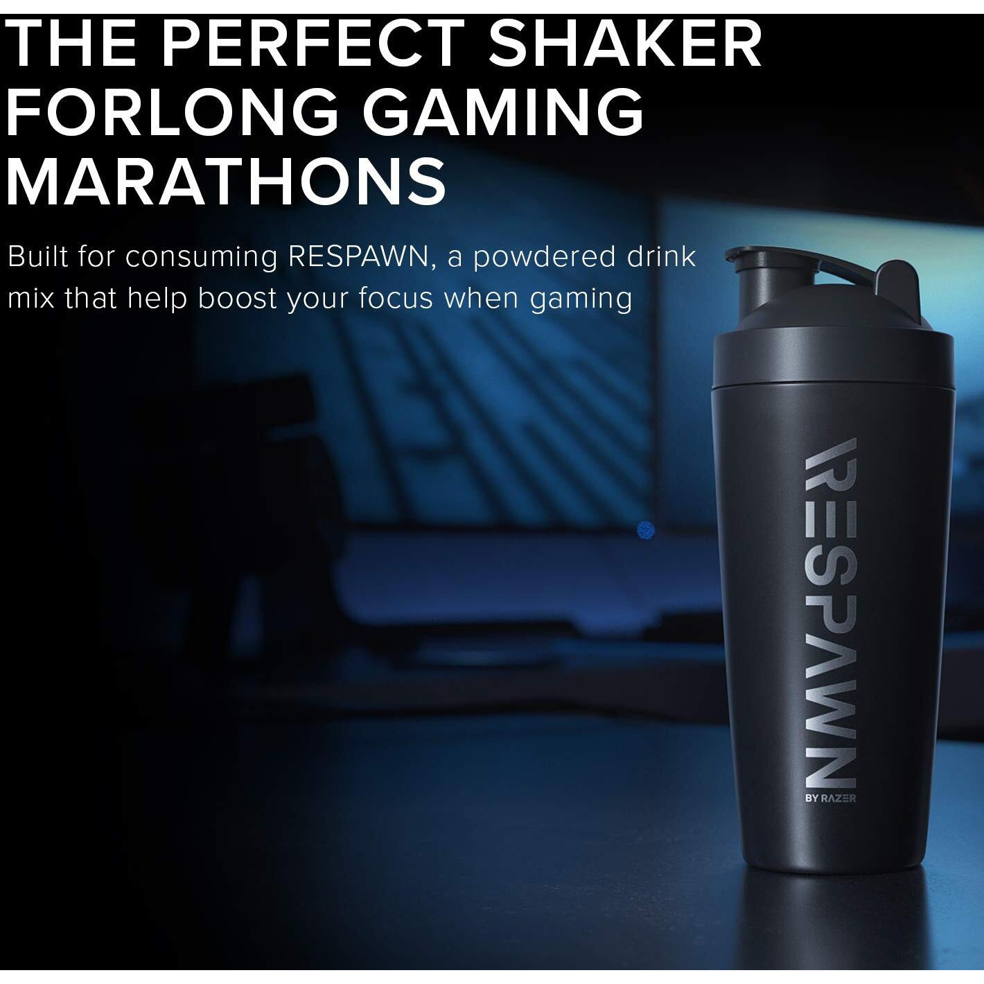 Respawn By Razer Stainless Steel Shaker - Black - Dual-Insulated Shaker Cup - Built-In Grate - Locking Cap - 20Oz