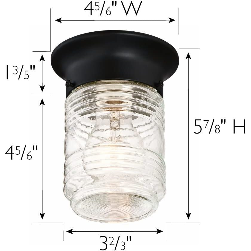 Design House 587220 Jelly Jar 1-Light Indoor/Outdoor Flush Mount Ceiling Light  Black