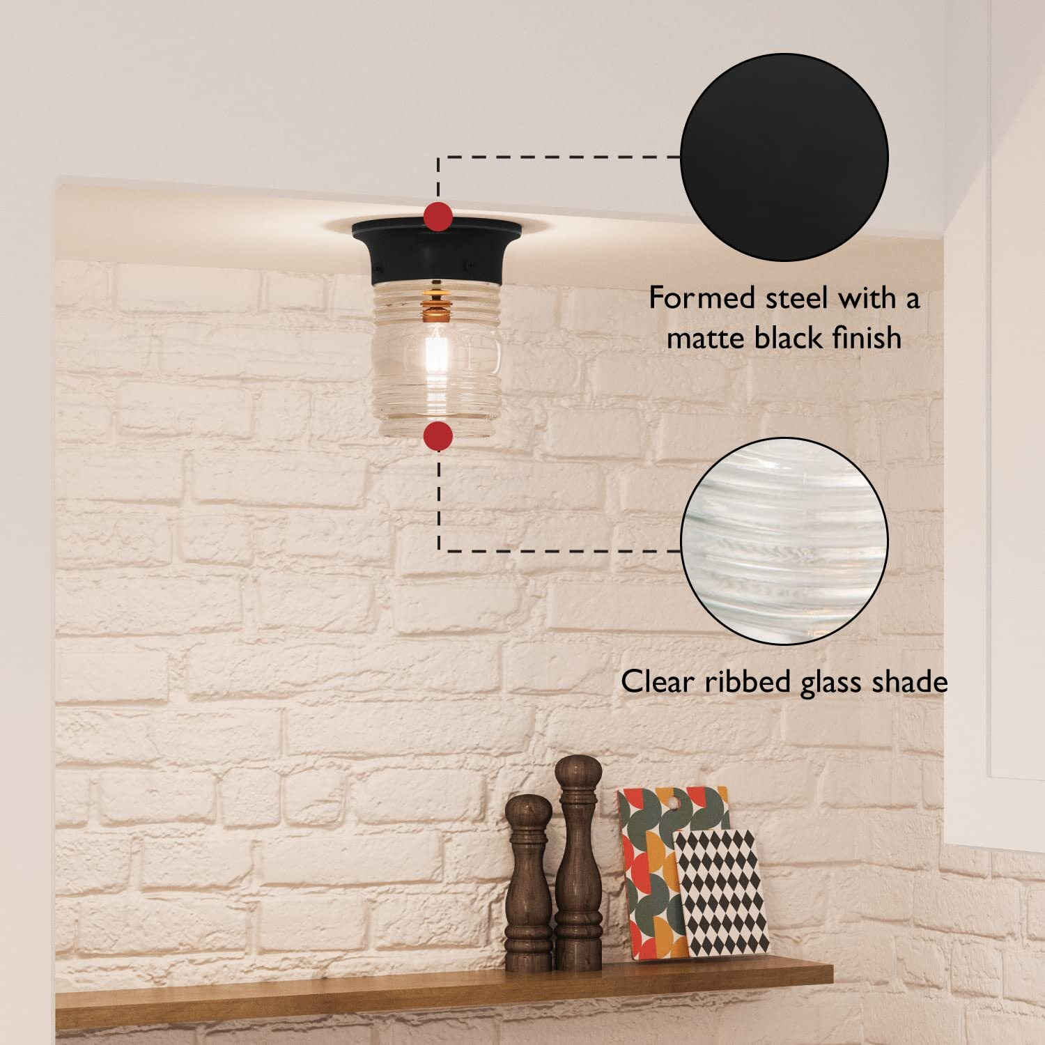 Design House 587220 Jelly Jar 1-Light Indoor/Outdoor Flush Mount Ceiling Light  Black