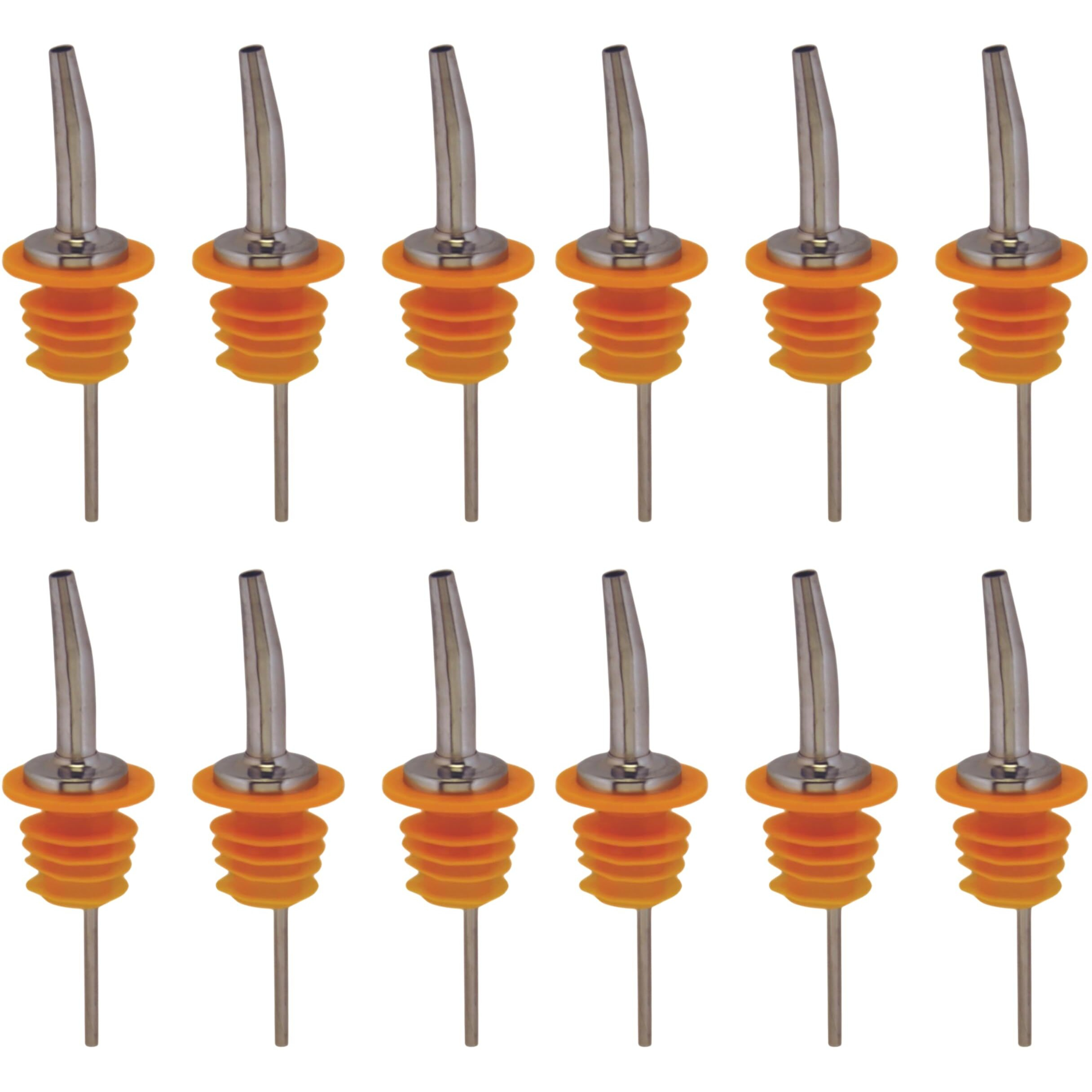 Spill-Stop 285-60 Tapered Pourer Dispenser  Metal Spouts For Liquor Bottle Pourer With Poly-Cork  Orange  12 Units