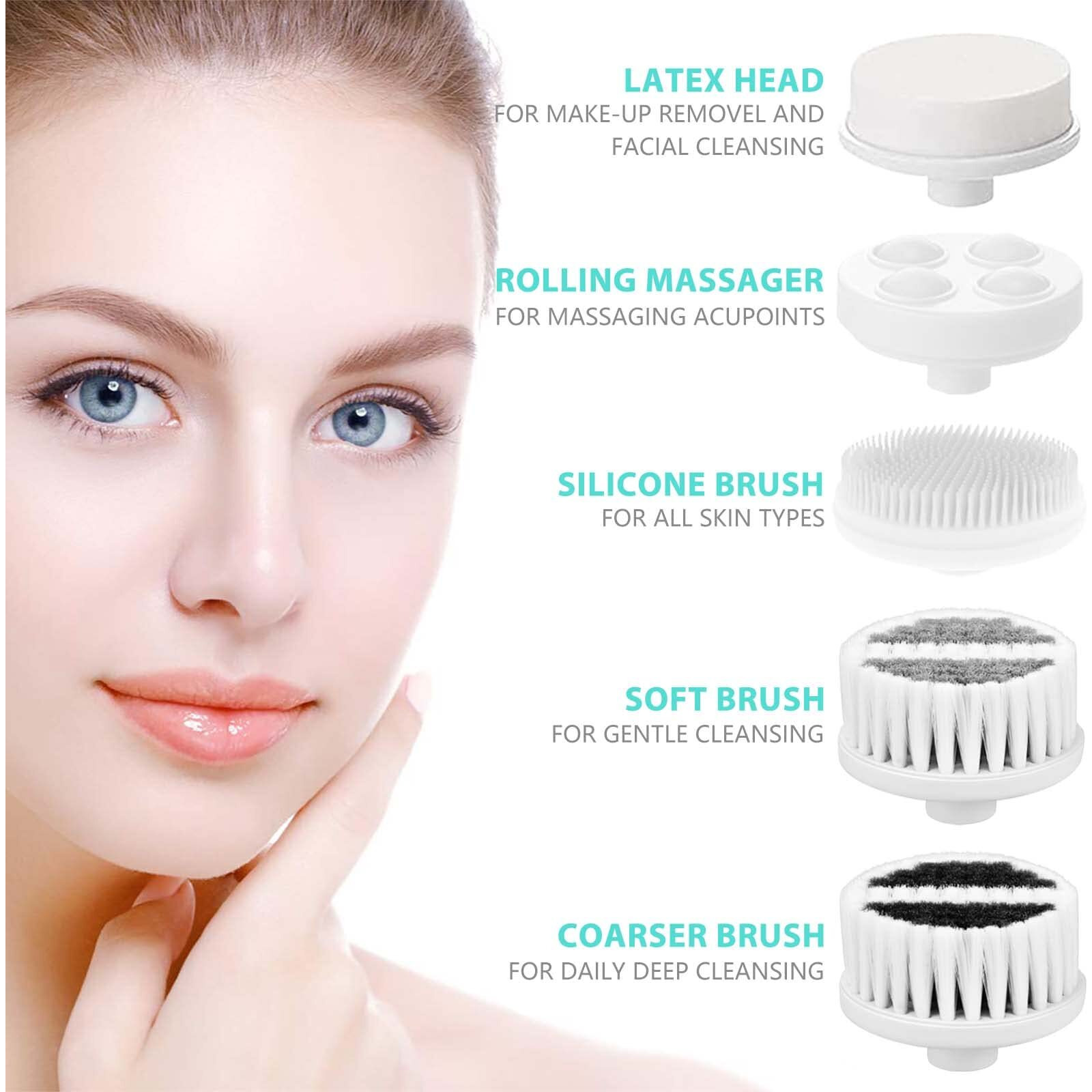 Waterproof Facial Cleansing Spin Brush Set With 5 Exfoliating Brush Heads - Electric Face Scrubber Cleanser Brush By Clsevxy - Face Brush For Gentle Exfoliation And Deep Scrubbing