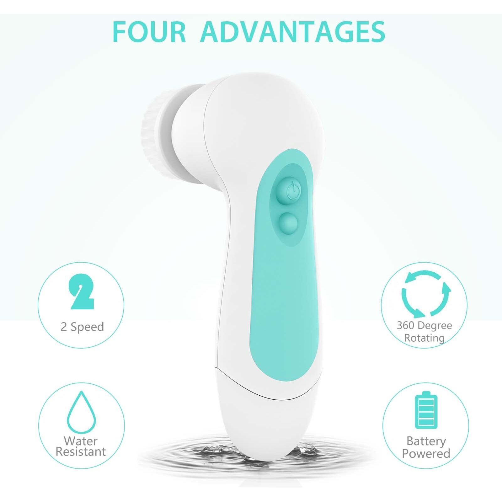 Waterproof Facial Cleansing Spin Brush Set With 5 Exfoliating Brush Heads - Electric Face Scrubber Cleanser Brush By Clsevxy - Face Brush For Gentle Exfoliation And Deep Scrubbing