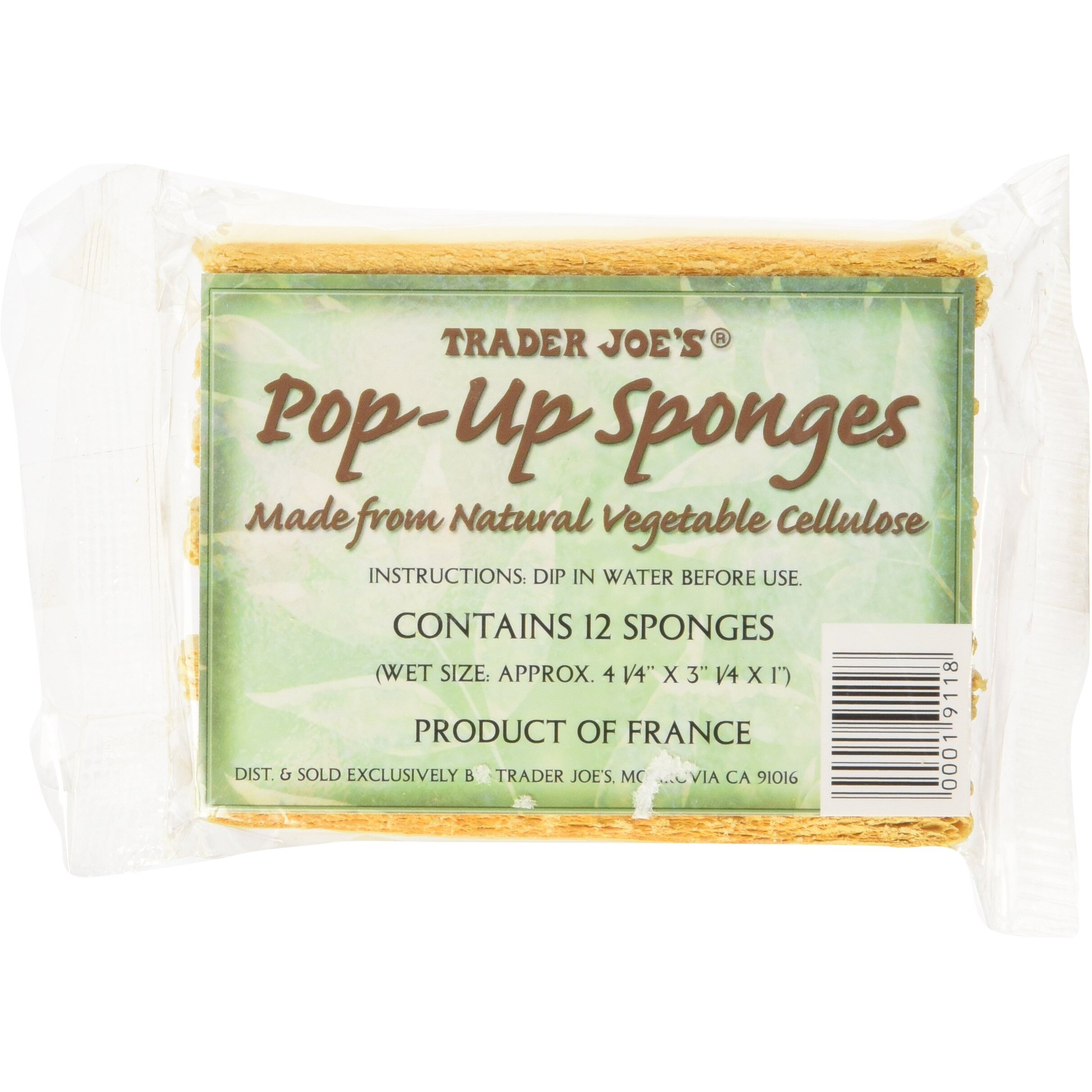 Trader Joe's Pop Up Sponges Made From Natural Vegetable Cellulose 12 Sponges  1 Pack