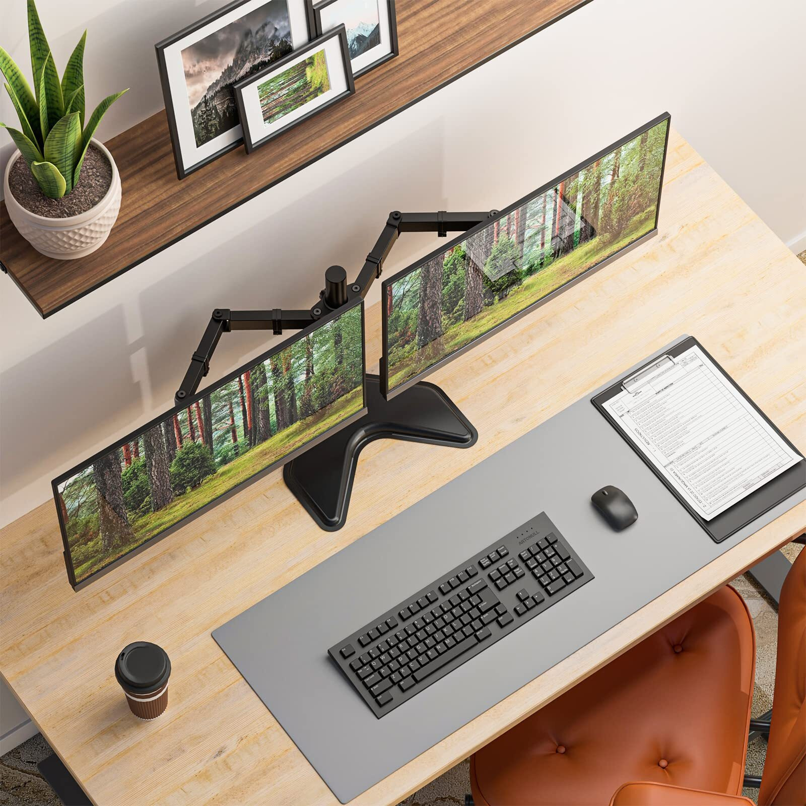 Wali Free Standing Dual Lcd Monitor Fully Adjustable Desk Mount Fits 2 Screens Up To 27 Inch  22 Lbs. Weight Capacity Per Arm  With Grommet Base (Mf002)  Black