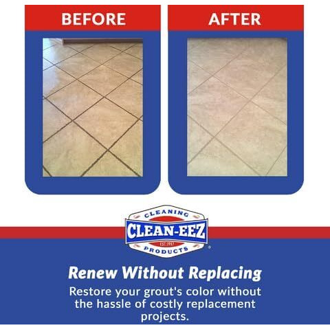 Clean-Eez Grout Cleaner 2 Pack With Free Stand-Up Brush - Stain Remover Heavy-Duty Scrubber - Bathroom Shower Ceramic Porcelain - Easy Control Flip Top Cap - 32 Oz.