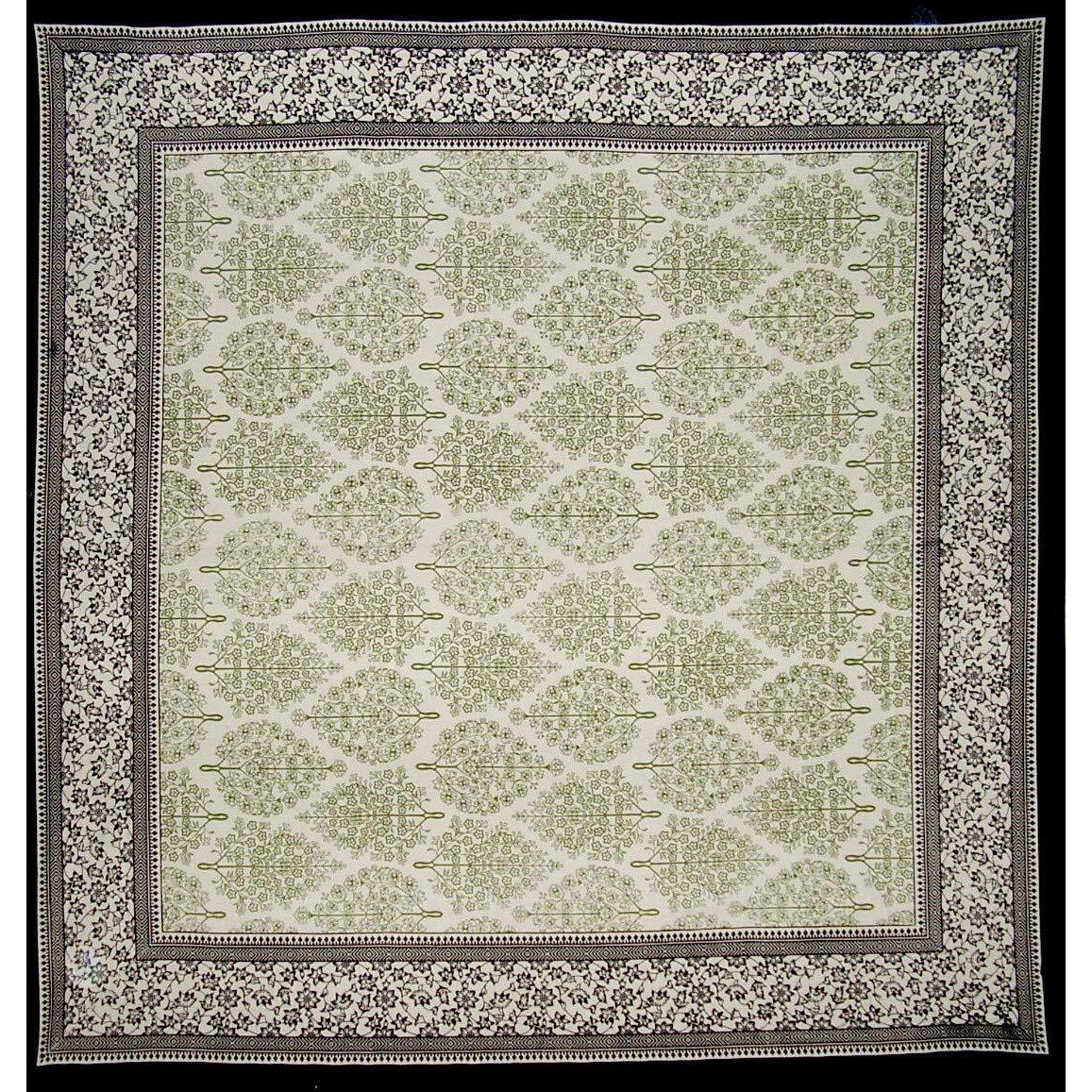 India Arts French Floral Square Cotton Tablecloth 72&quot&quot X 72&quot&quot Olive & Black