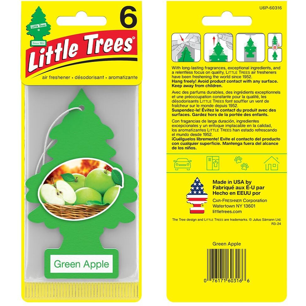 Little Trees Air Fresheners Car Air Freshener. Hanging Tree Provides Long Lasting Scent For Auto Or Home. Green Apple  24 Air Fresheners