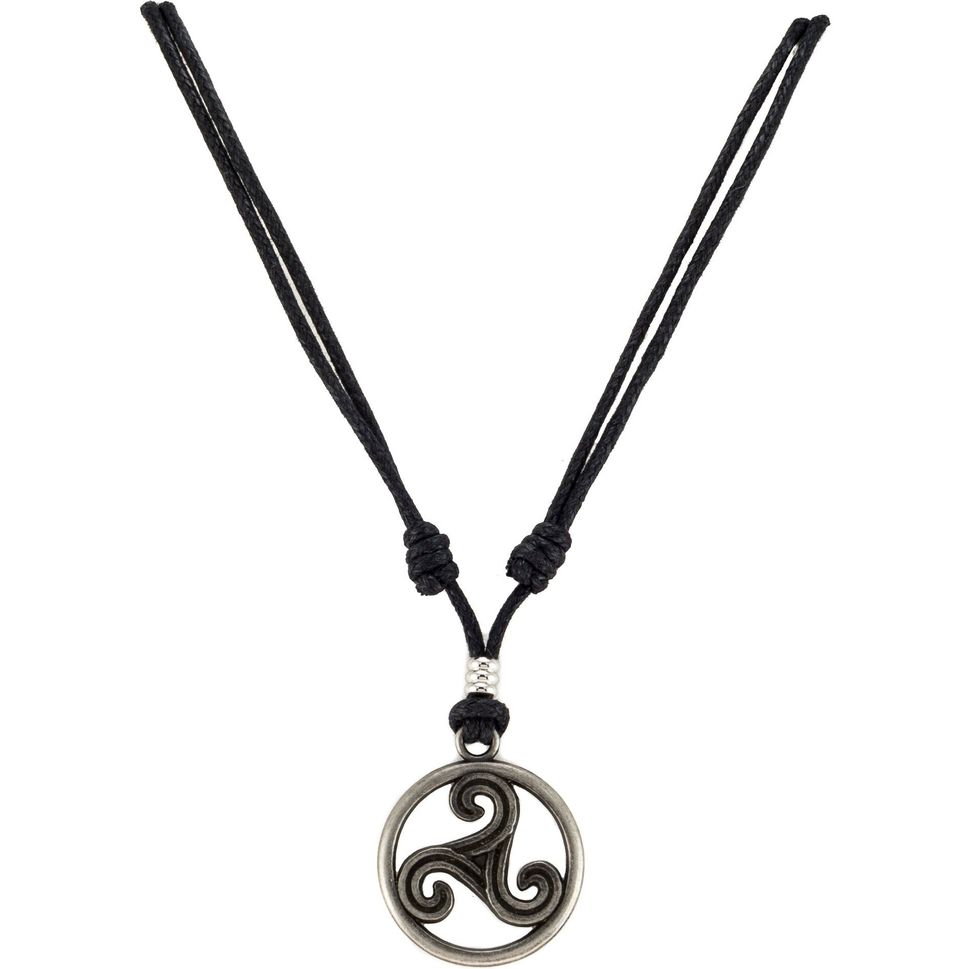 Bluerica Triskelion Celtic Symbol (Trinity  Eternity) On Adjustable Black Cord Necklace