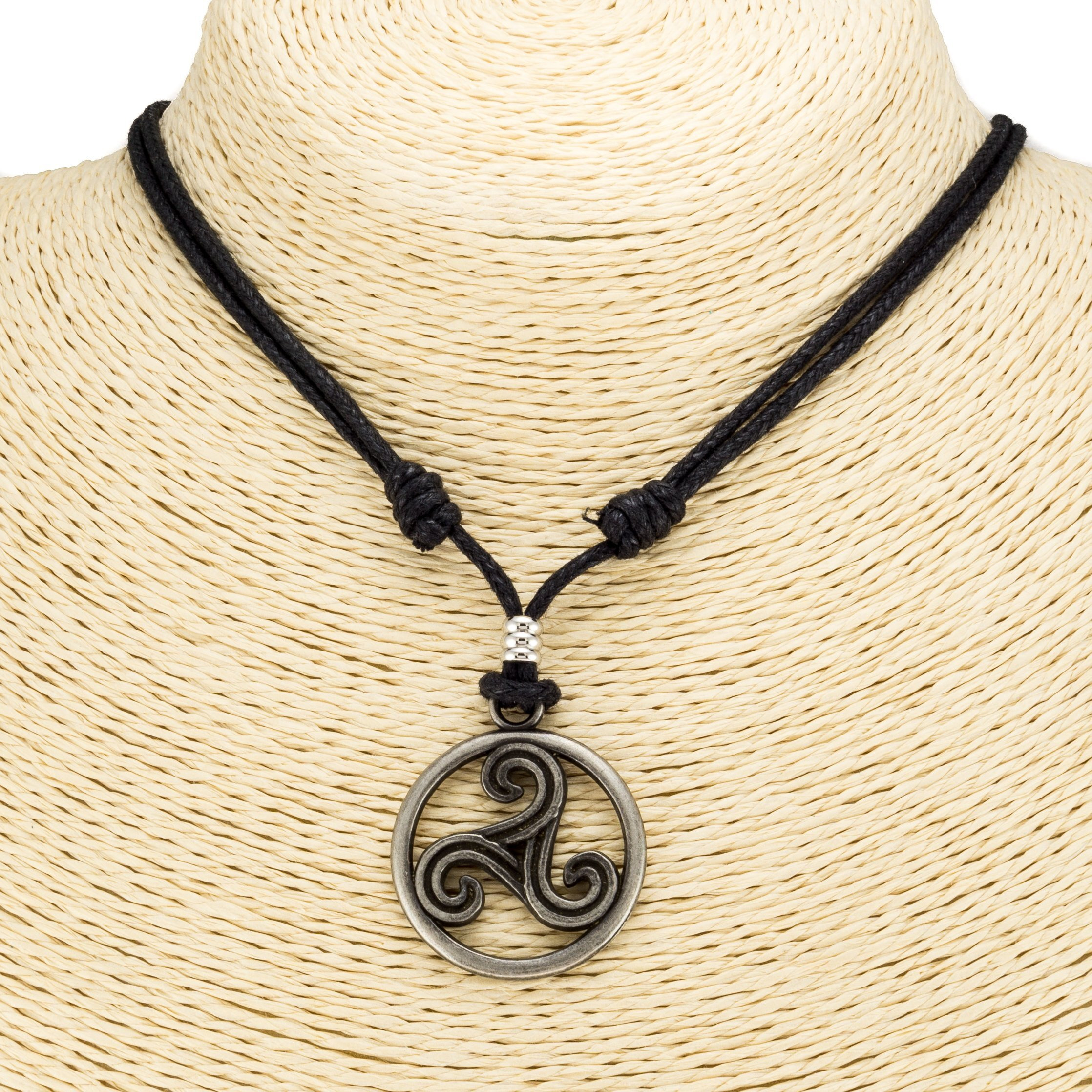 Bluerica Triskelion Celtic Symbol (Trinity  Eternity) On Adjustable Black Cord Necklace