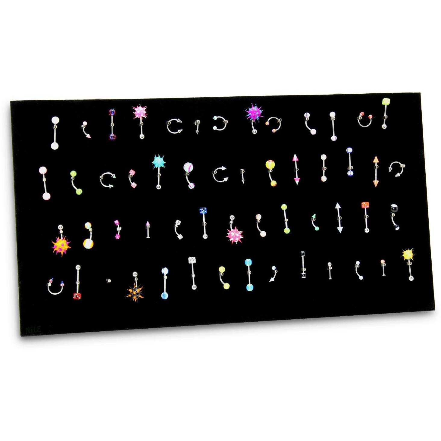 Mooca 54 Clip Pendant/Body Jewelry Showcase Display Pad With Built In Easel For Belly Button Rings  Tongue Rings And Industrial Barbell Organizer  Black Velvet  2 Pieces Set