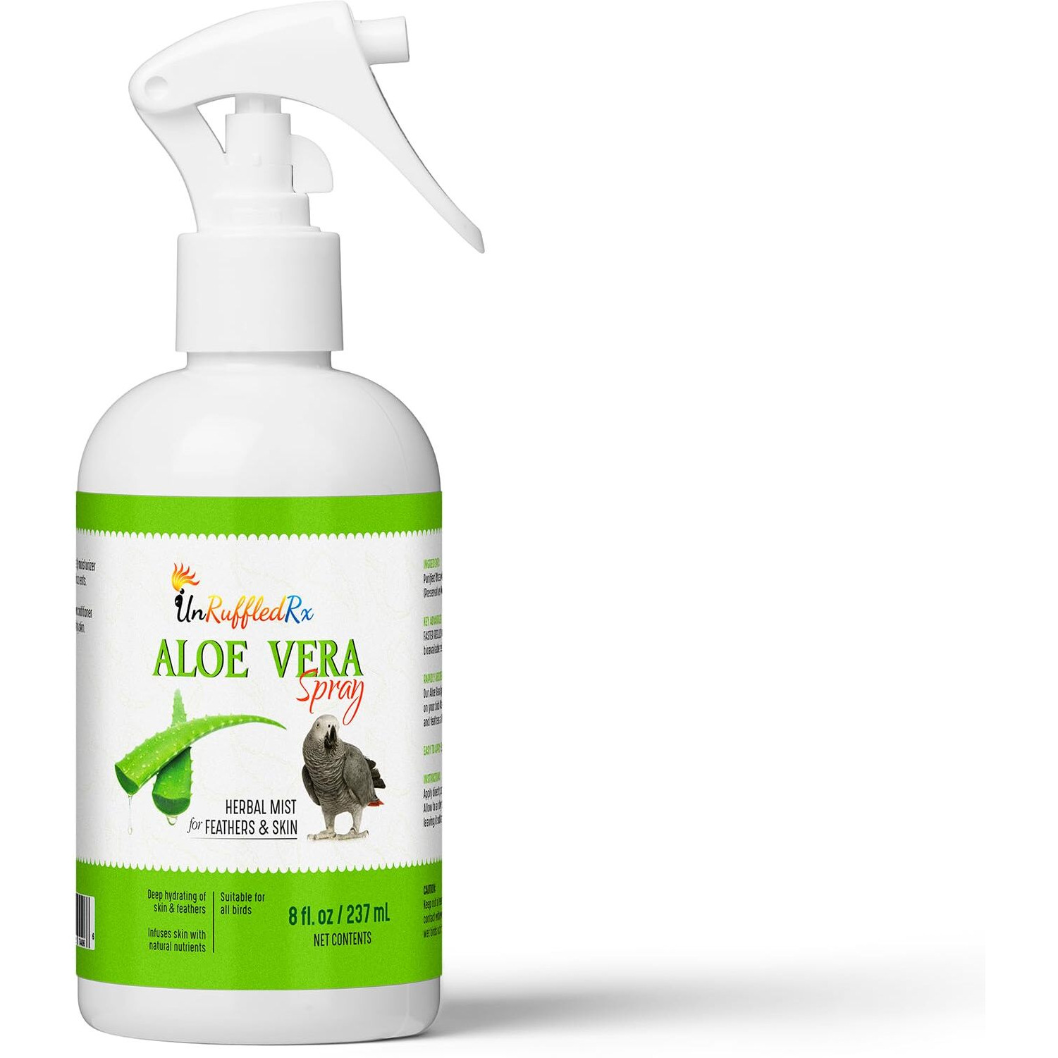 Unruffledrx Aloe Vera Bird Bath Spray For Daily Care & Skin Health 8 Fl Oz - Soothe  Soften  And Protect Your Bird