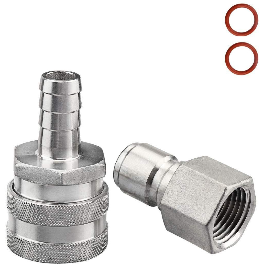 Ferroday Stainless Steel Quick Disconnect Set 1/2 Npt Female Disconnect 1/2"" Barb Brewing Quick Disconnect For Wort Pumps For Wort Chiller Connectors For Ball Valve Hose Fitting & O-Rings