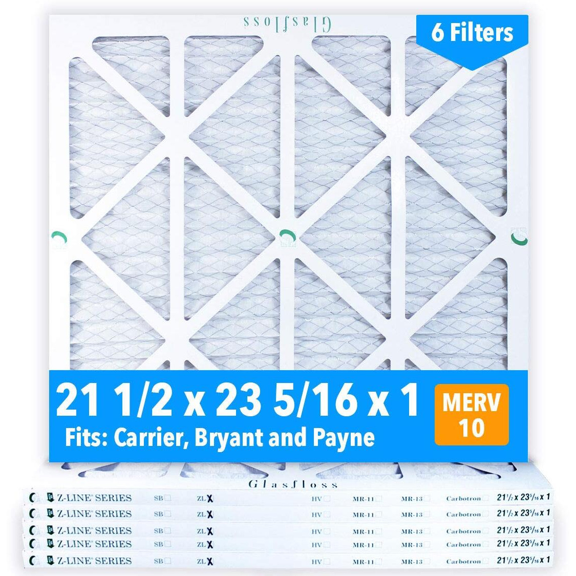 Glasfloss 21-1/2 X 23-5/16 X 1 Air Filters (Case Of 6)  Merv 10  Pleated  Made In Usa