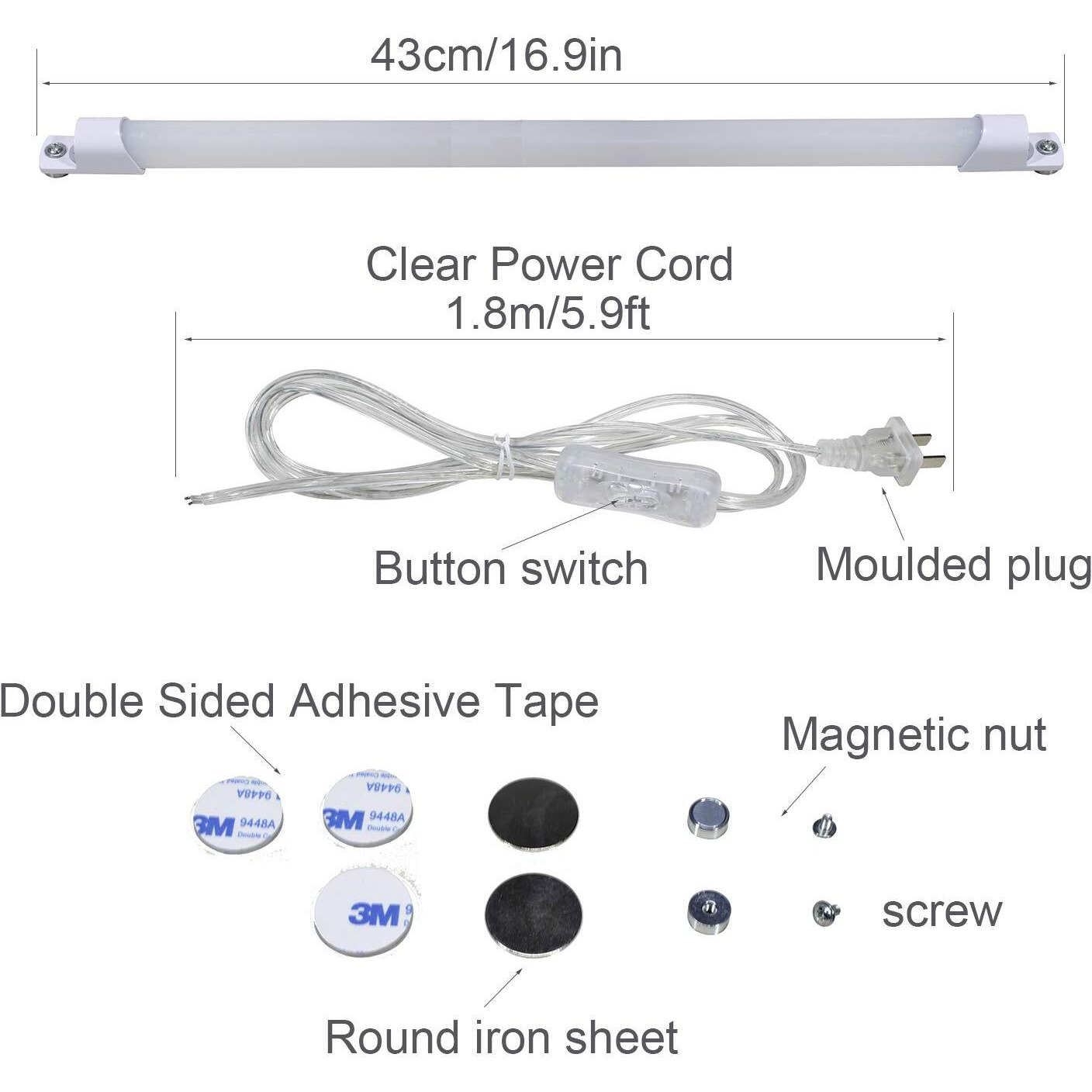 Stbtech 110V Led Under Cabinet Lighting 17Inch Led Strip Light Bar With 6Ft Power Cord Magnetic Installation Super Slim Counter Light Reading Desk Lamp For Kitchen/Work Table.(White 6000K)