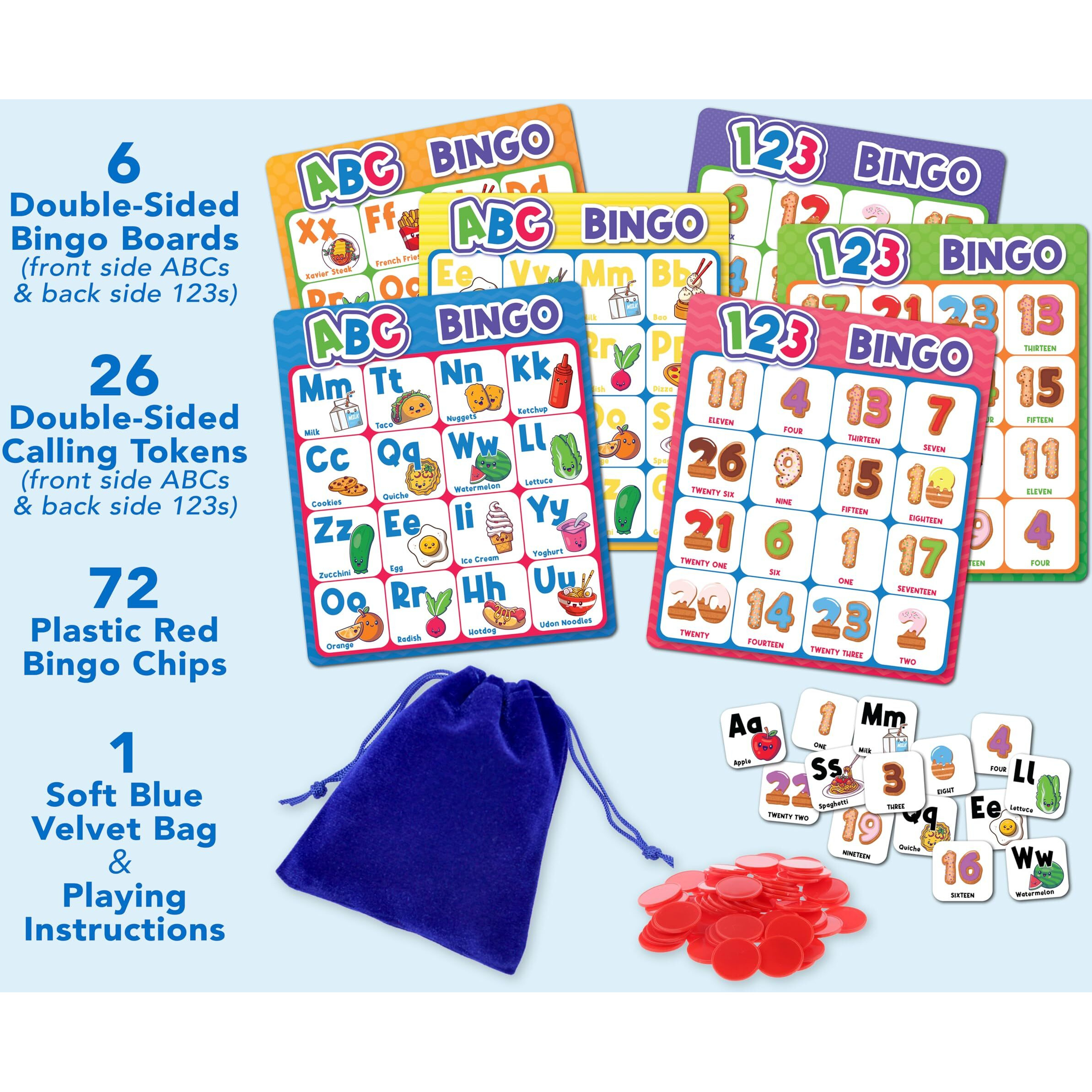 Party Hearty Alphabet And Number  Abc And 123 Bingo Board Game For Kindergarten And Preschool Kids Learn To Read Fun 2 Versions For Ages 4 And Up (Food Edition)