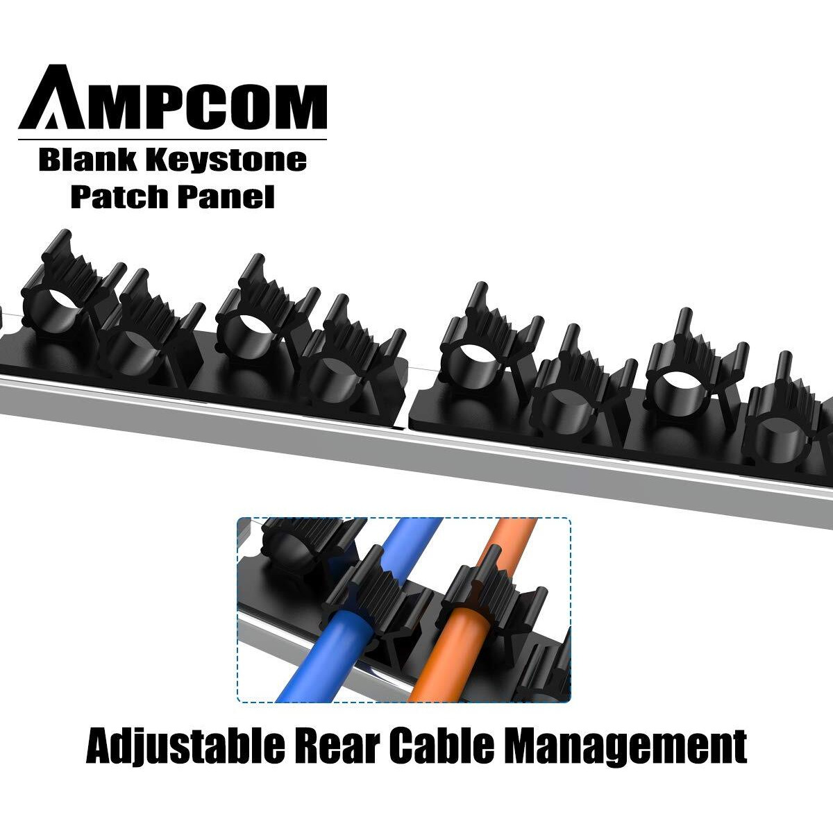 Ampcom 24 Ports 1U Blank Keystone Patch Panel  19 Inch Rack Or Wall Mount With Rear Cable Management Panel For Ethernet Cat5E/Cat6/Cat7  Usb  Hdmi