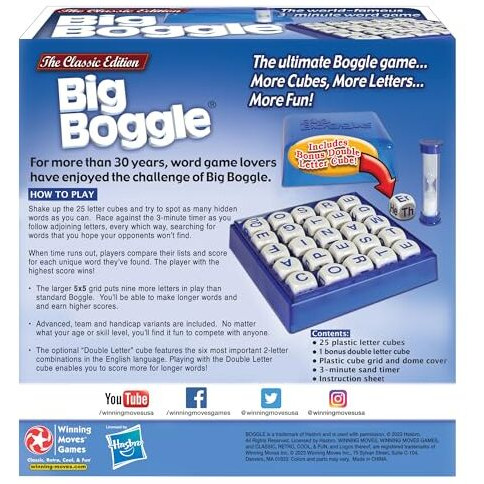 Big Boggle With 5X5 Grid And 25 Letter Cubes By Winning Moves Games Usa  Thought Provoking Word Game Bigger Than The Original  For 2 Or More Players  Ages 8+ (1147)