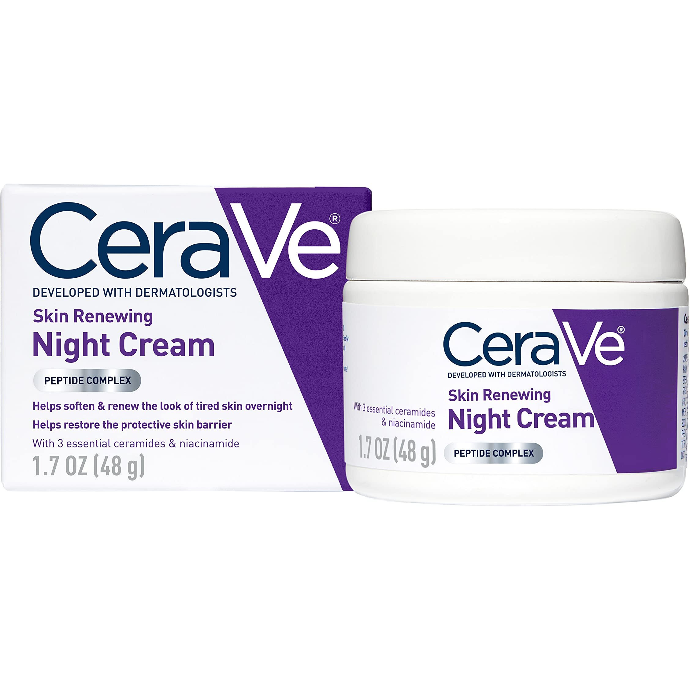 Cerave Skin Renewing Night Cream | Niacinamide  Peptide Complex  And Hyaluronic Acid Moisturizer For Face | 1.7 Ounce  Packaging May Vary