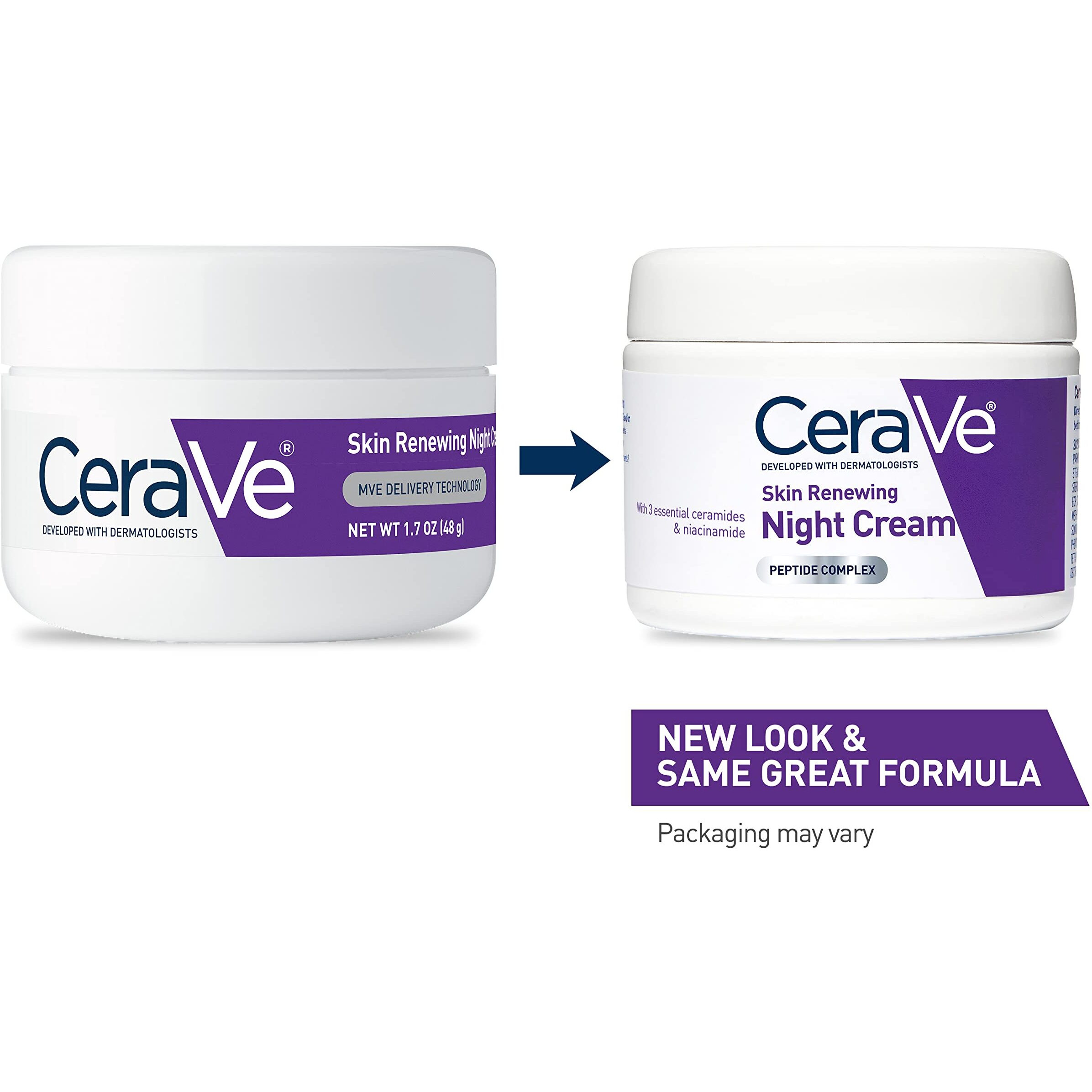 Cerave Skin Renewing Night Cream | Niacinamide  Peptide Complex  And Hyaluronic Acid Moisturizer For Face | 1.7 Ounce  Packaging May Vary