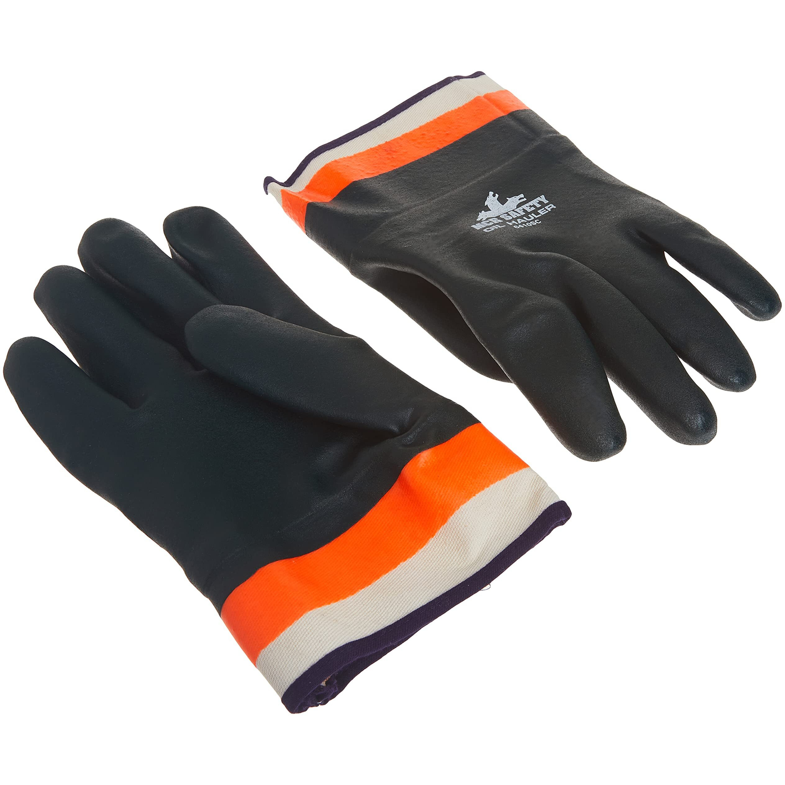 Mcr Safety 6410Sc Double-Dipped Pvc Jersey Lined Sandpaper Finish Men's Gloves With Plasticized Safety Cuff  Green/Orange  Large  1-Pair