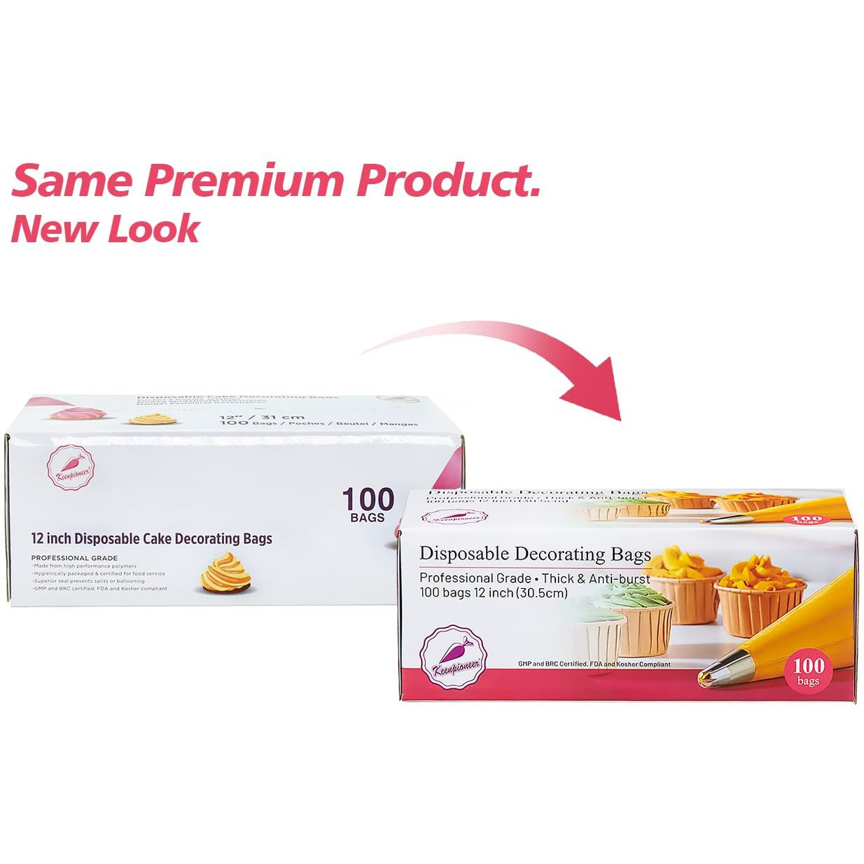 Keenpioneer Piping Bag - Disposable Cake Decorating Bag 100 Count  12 Inch  Clear (Pack May Vary)