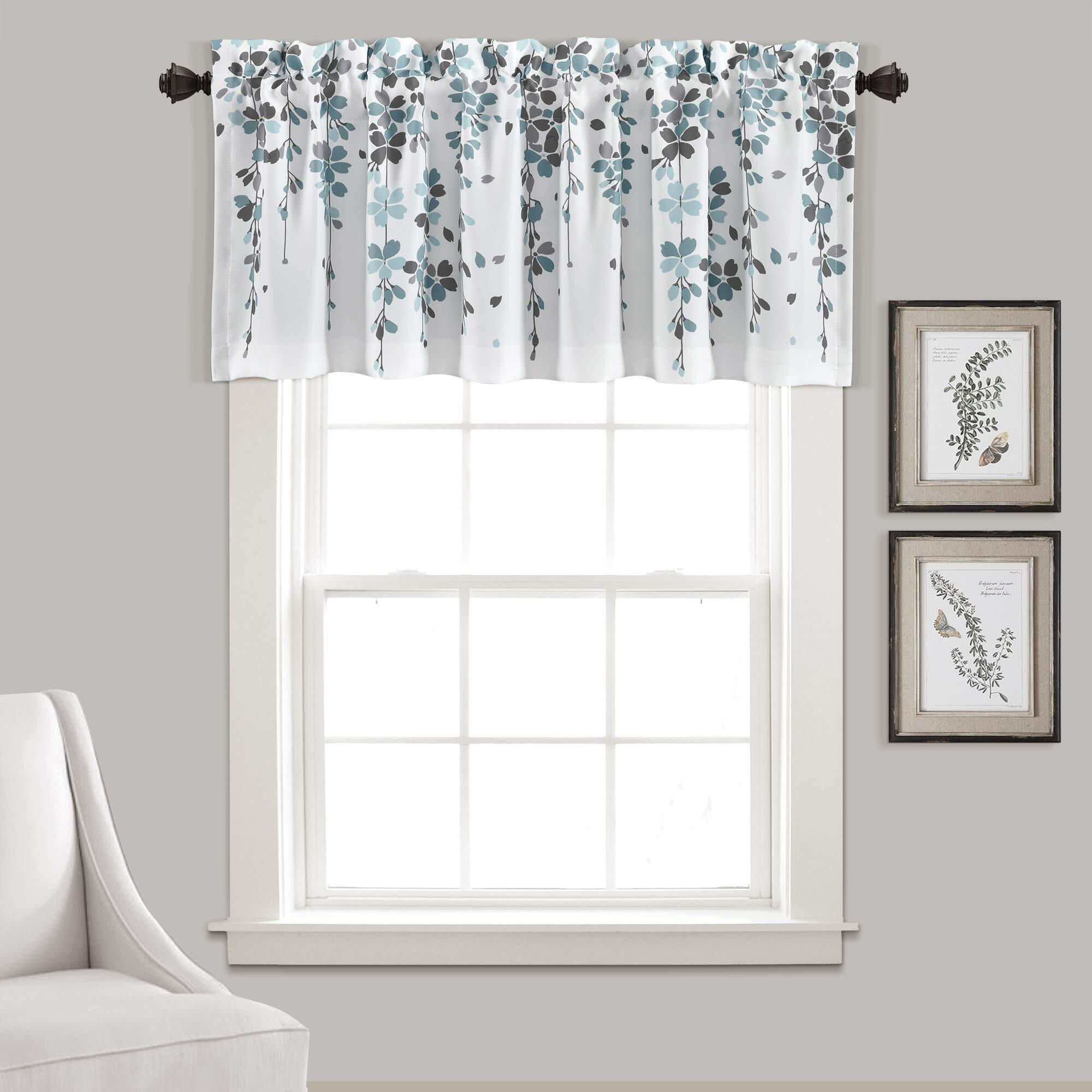 Lush Decor Valance Weeping Flower Light Filtering Window Curtain  Blue & Gray