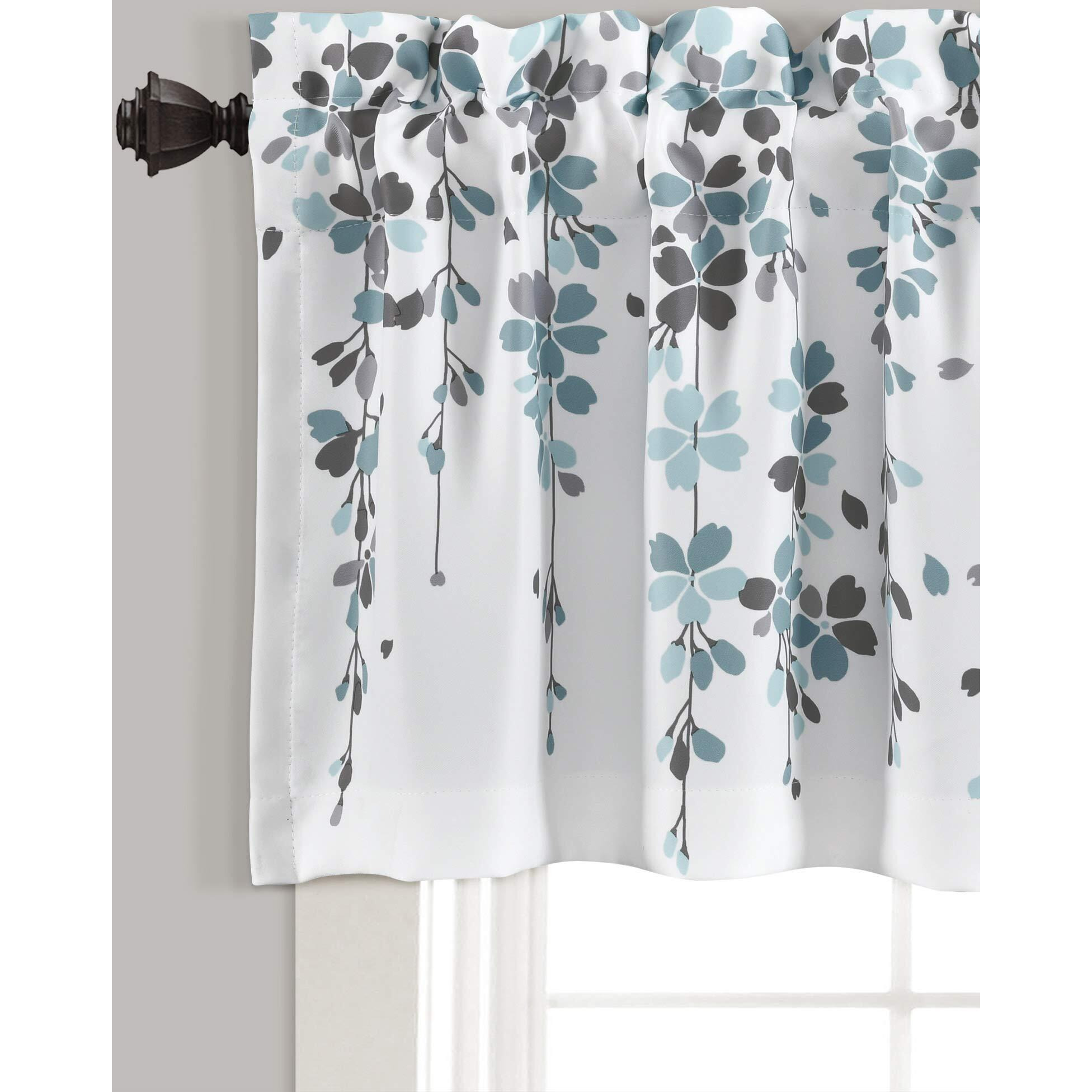 Lush Decor Valance Weeping Flower Light Filtering Window Curtain  Blue & Gray