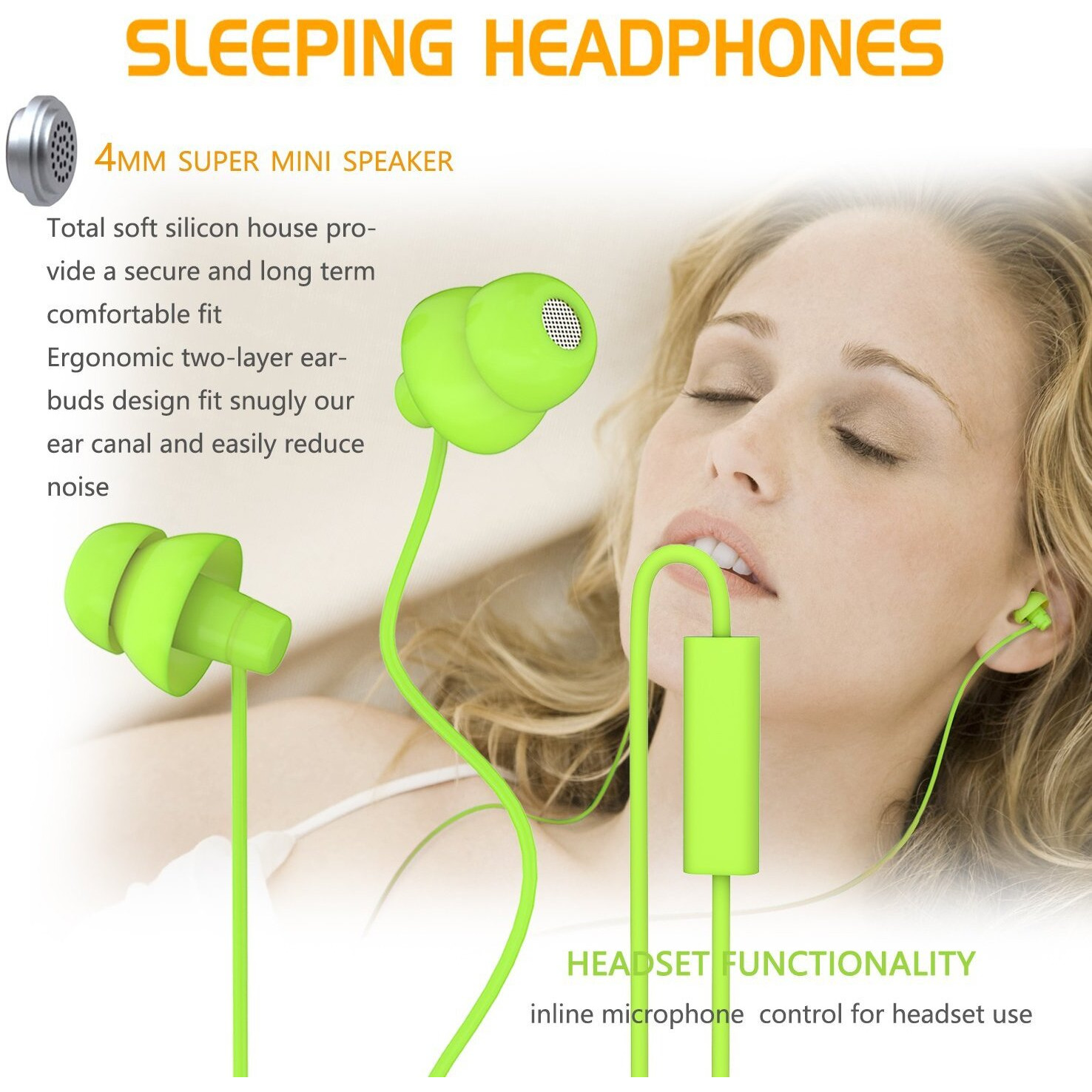 Maxrock (Tm Wired Sleep Earphones Soft Sleep Earbuds Total Silicon Sleeping Headphones With In-Line Mic For Cellphones  Mp3  Tablet Pocasts 3.5 Mm
