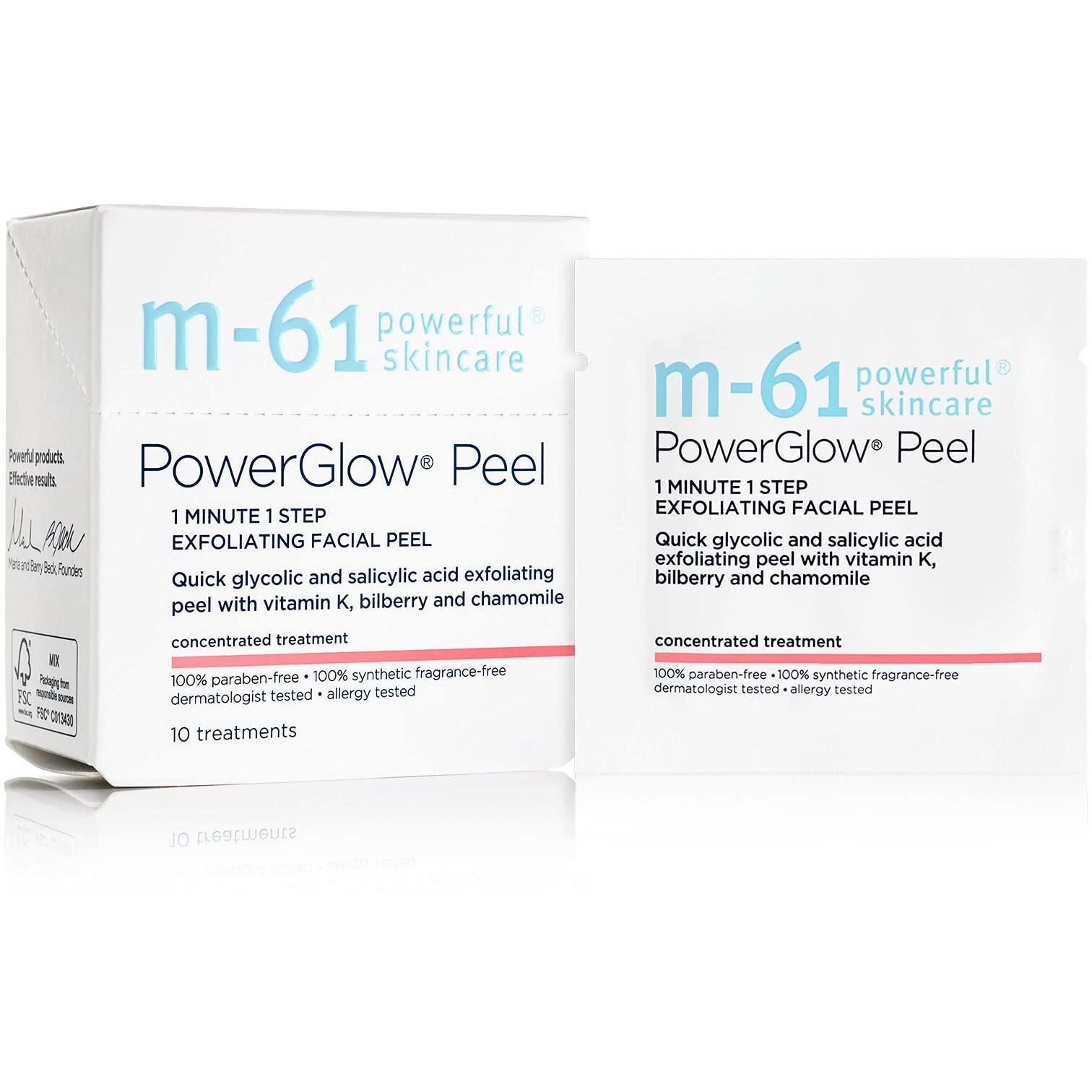 M-61 Powerglow Peel- 10 Treatments- 1-Minute  1-Step Exfoliating Glow Peel With Glycolic  Vitamin K & Chamomile