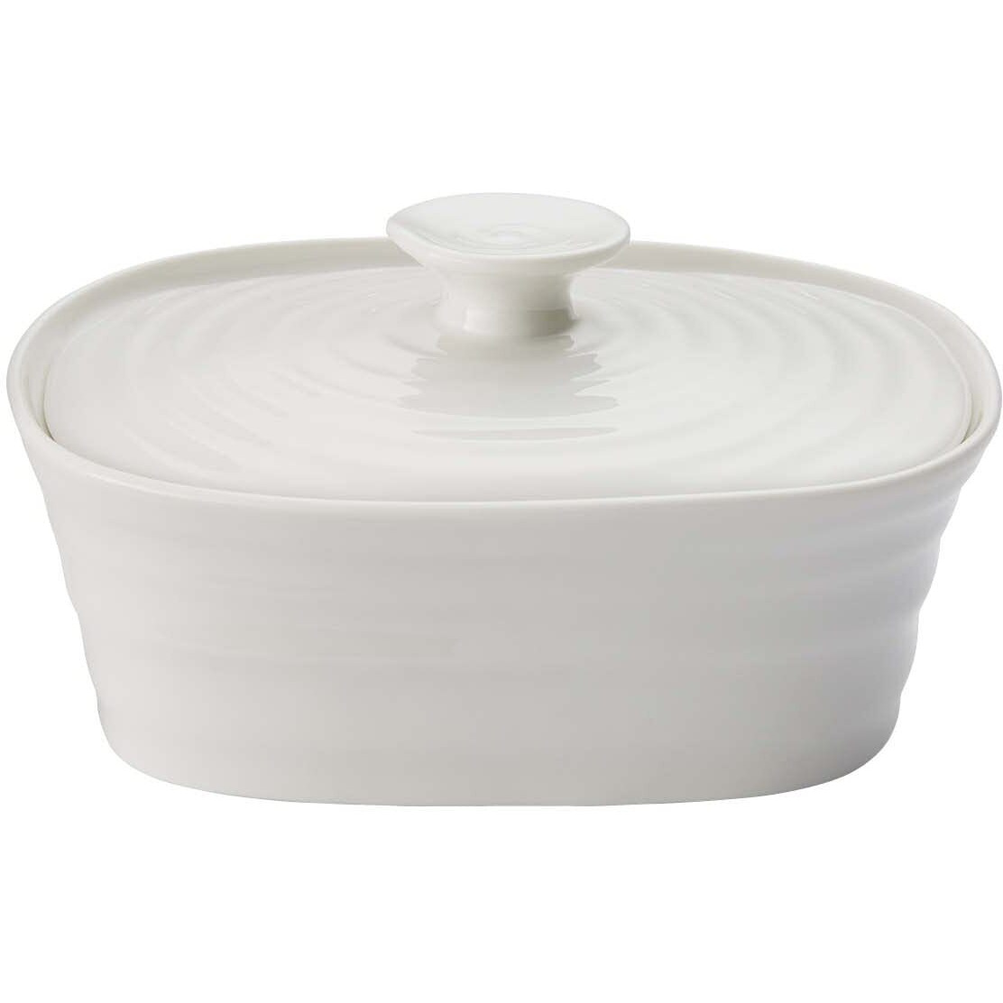 Portmeirion Sophie Conran White Covered Butter Dish | Butter Keeper With Lid For Countertop | Made From Fine Porcelain | Microwave And Dishwasher Safe