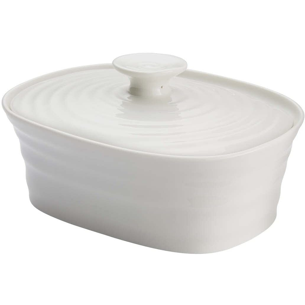 Portmeirion Sophie Conran White Covered Butter Dish | Butter Keeper With Lid For Countertop | Made From Fine Porcelain | Microwave And Dishwasher Safe