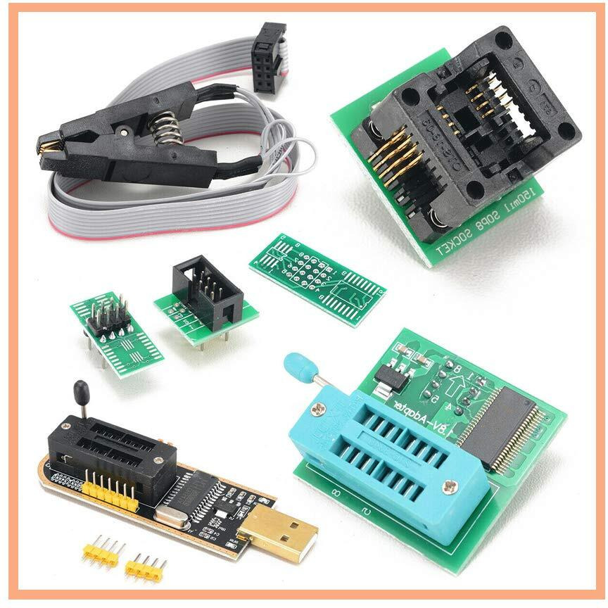 Koobook 1Set Ch341A 24 25 Series Eeprom Flash Bios Usb Programmer+Soic8 Sop8 Test Clip+Spi Flash 1.8V Adapter+Sop8 Soic8 To Dip8 Adapter Socket Converter
