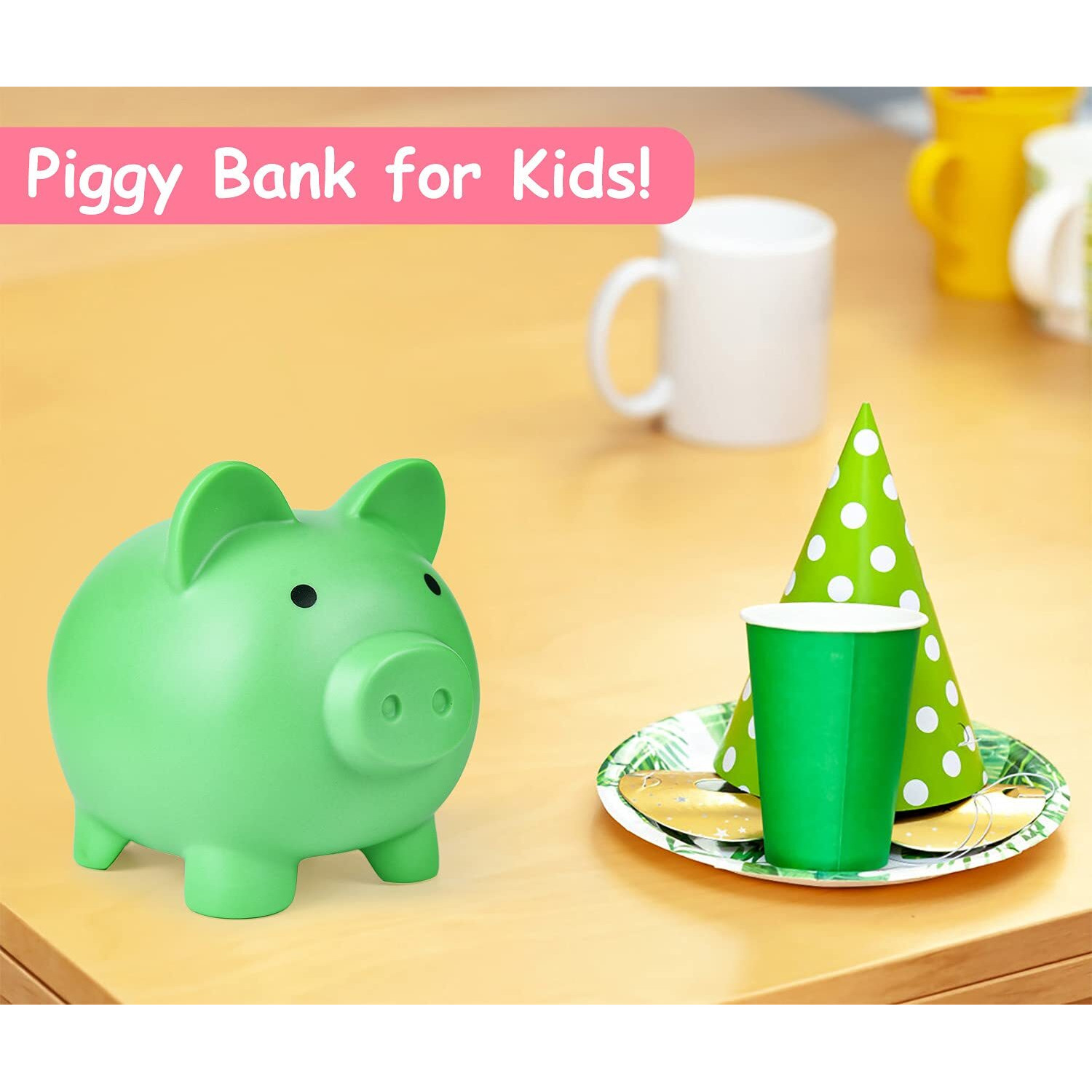Pjdrllc Piggy Bank  Unbreakable Plastic Money Bank  Coin Bank For Girls And Boys  Medium Size Piggy Banks  Practical Gifts For Birthday  Easter  Christmas (Green)