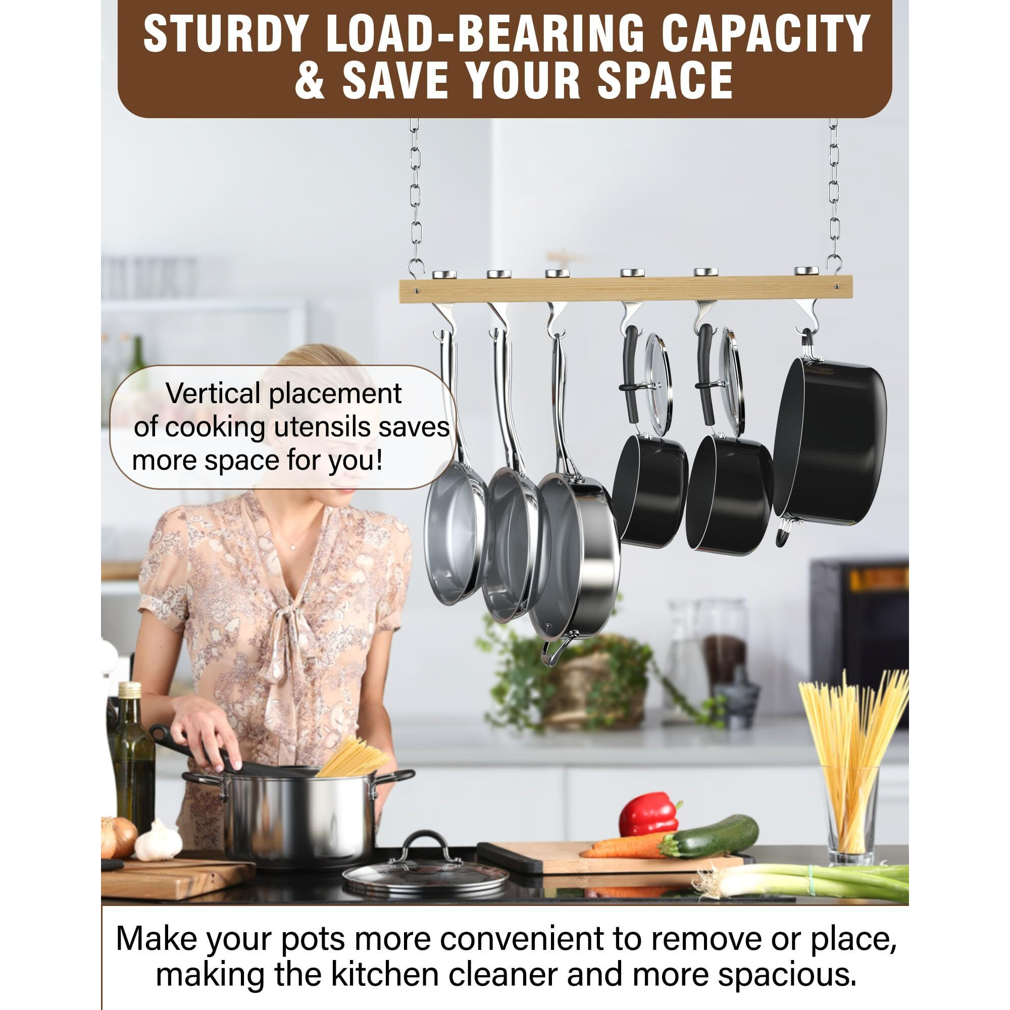 Cooks Standard Nc-00269 Standard  Single Bar  36-Inch Ceiling Mounted Wooden Pot Rack  Brown