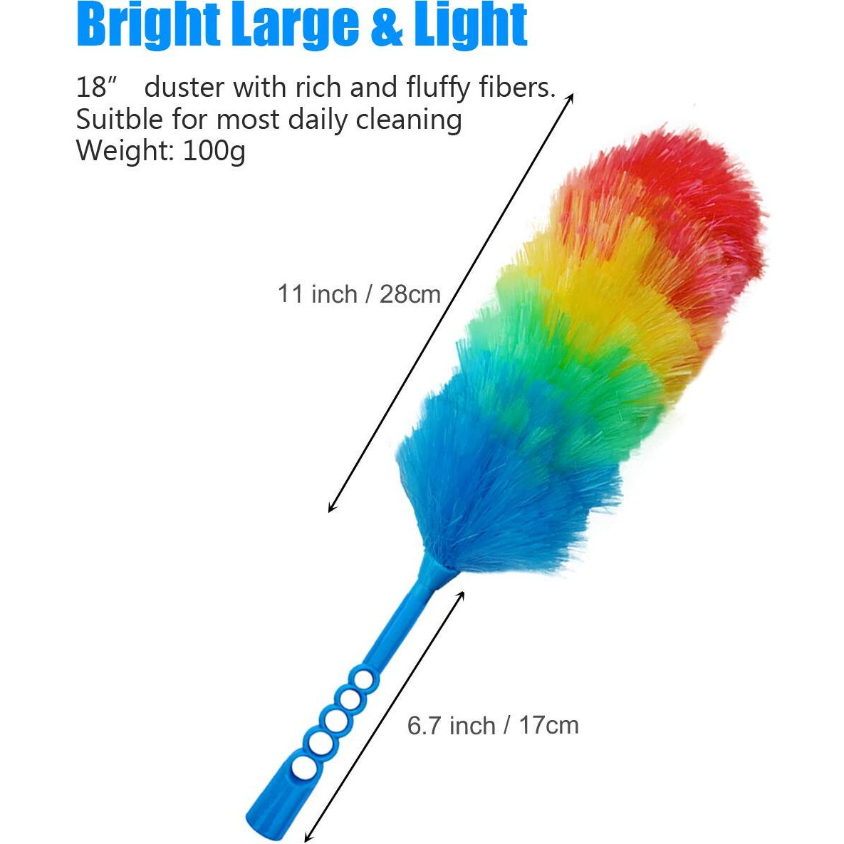 Tockrop 3 Pack Upgrade 19  Rainbow Static Feather Duster With Beandable And Washable Head - More Fibers Bigger Head Less Loss Of Fiber