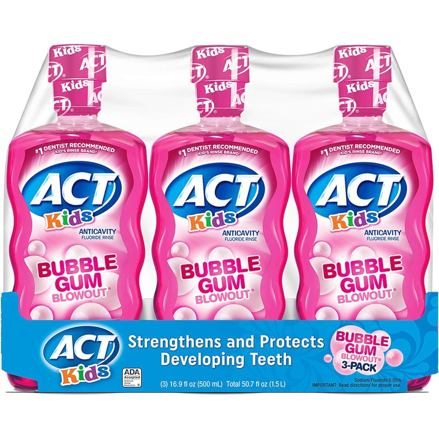 Act Kids Anticavity Fluoride Rinse  Bubblegum Blowout  16.9 Oz (Pack Of 3)