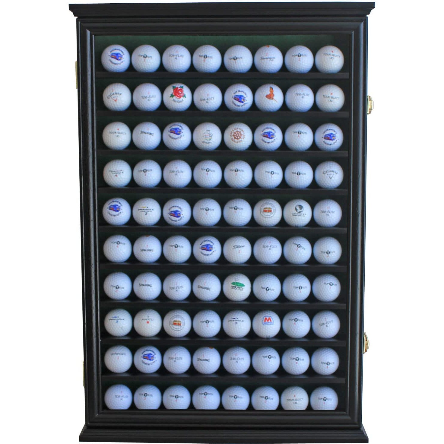 Displaygifts 80 Golf Ball Display Case Cabinet Wall Rack Holder Solid Wood Frame With Uv Protection Lockable Acrylic Door  Wall Mounted Or Stand Great Golfer's Gift (Black Finish)
