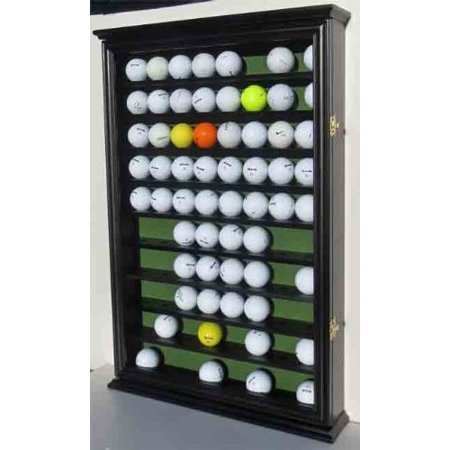 Displaygifts 80 Golf Ball Display Case Cabinet Wall Rack Holder Solid Wood Frame With Uv Protection Lockable Acrylic Door  Wall Mounted Or Stand Great Golfer's Gift (Black Finish)